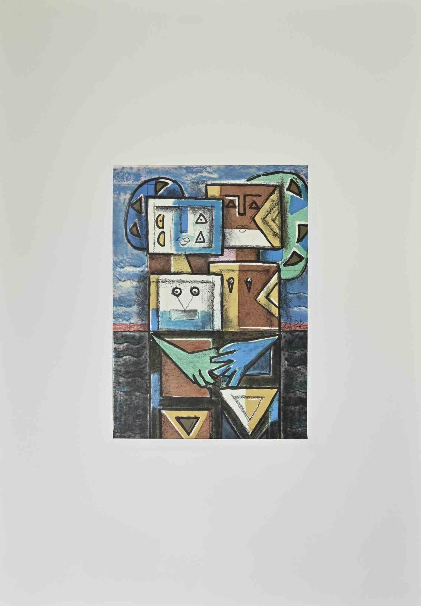 Composition - Lithograph by Ibrahim Kodra - 1973 For Sale 1