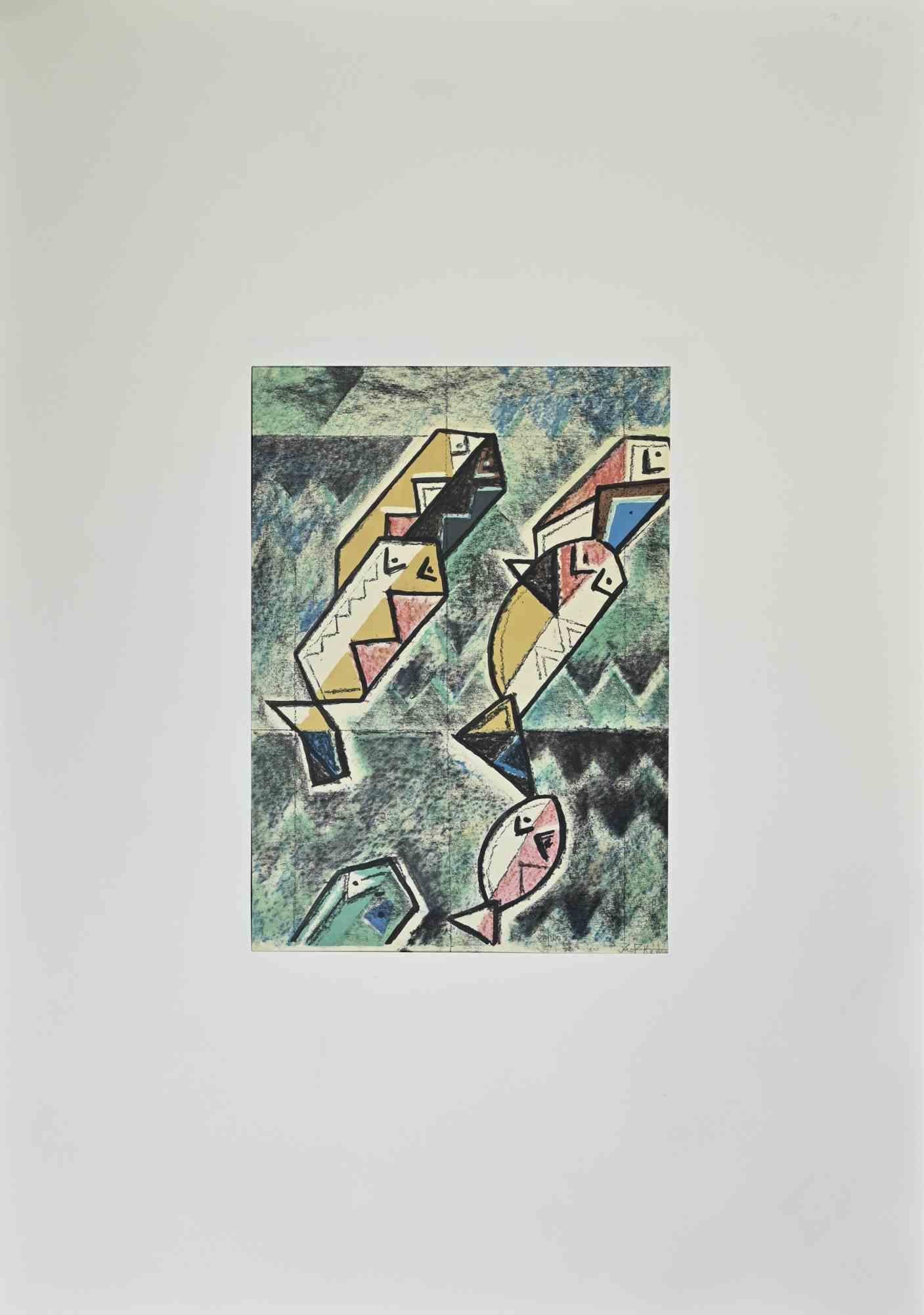 Composition - Lithograph by Ibrahim Kodra - 1973 For Sale 1