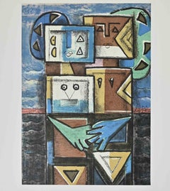 Composition - Lithograph by Ibrahim Kodra - 1973