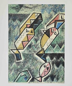 Composition - Lithograph by Ibrahim Kodra - 1973