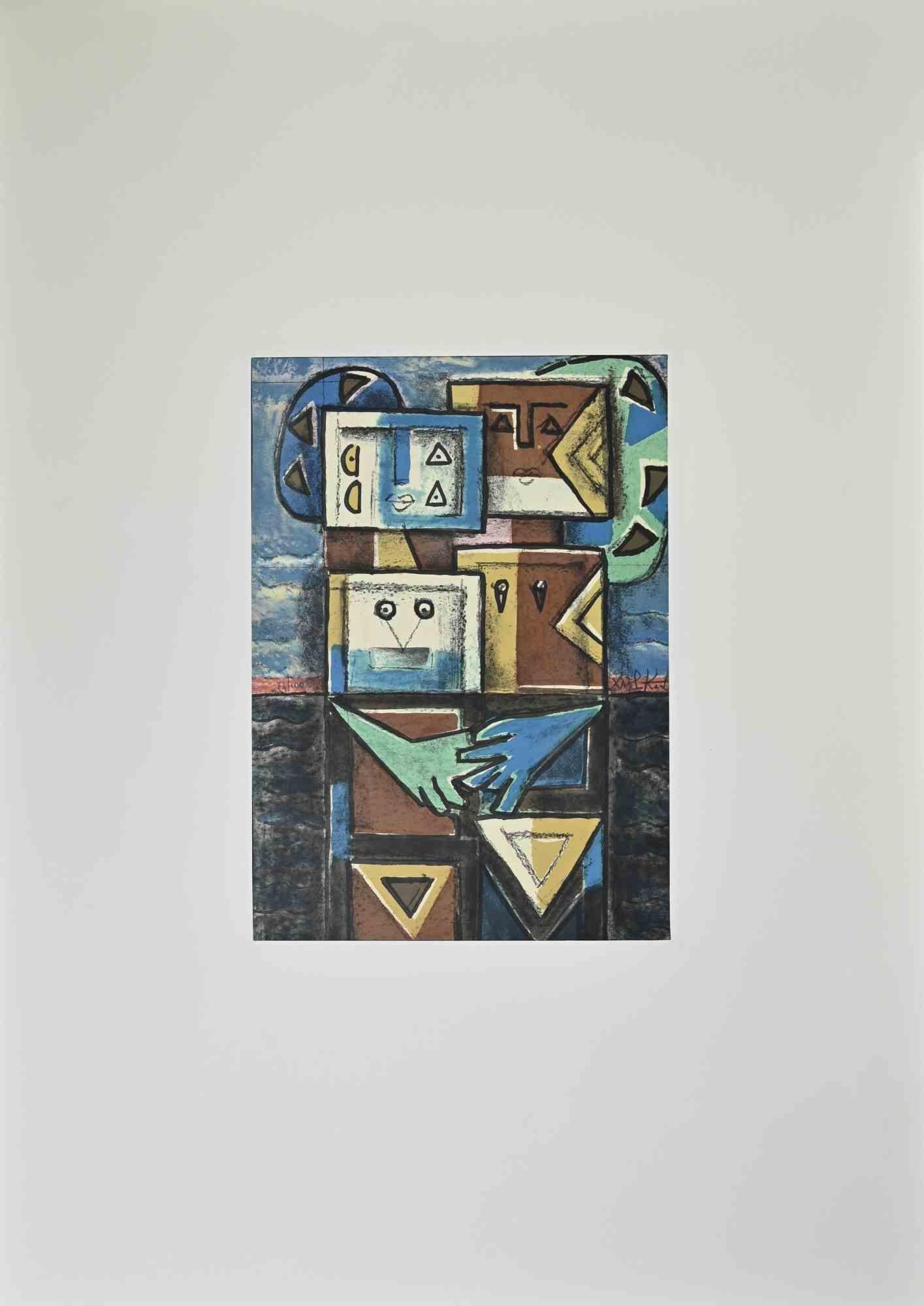 Couple in Love - Lithograph by Ibrahim Kodra - 1973 For Sale 1