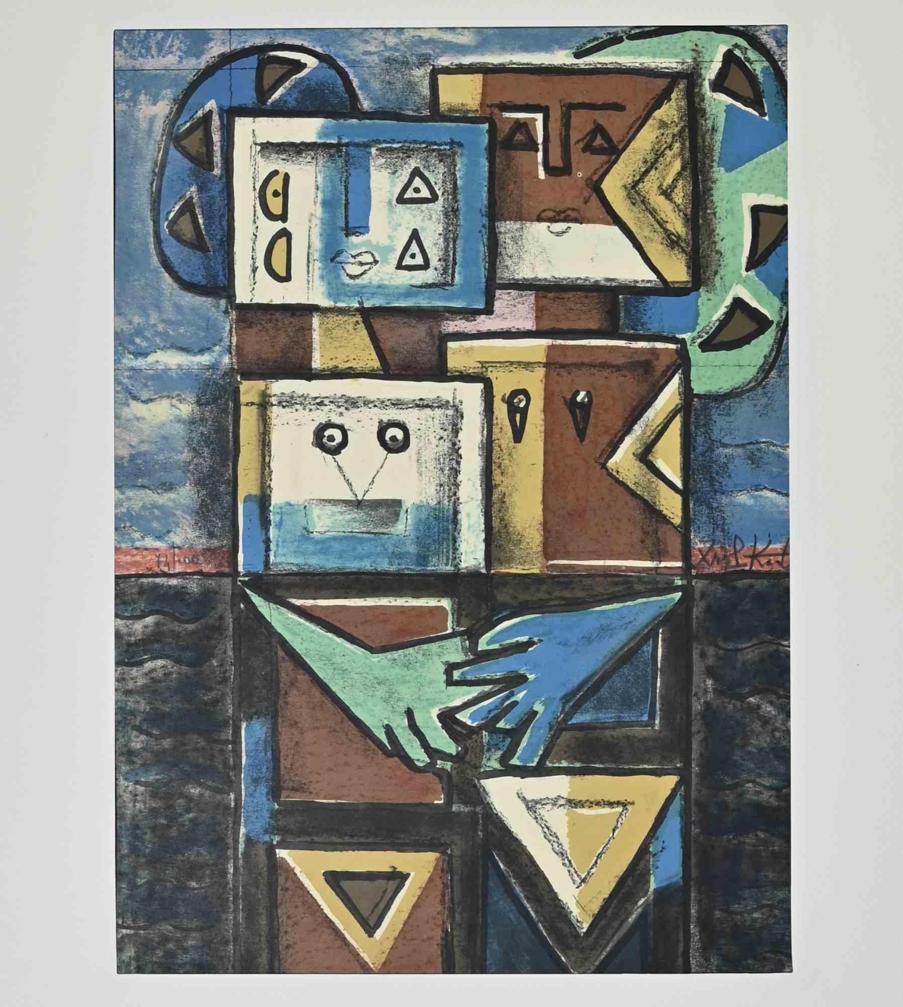 Couple in Love - Lithographie von Ibrahim Kodra - 1973