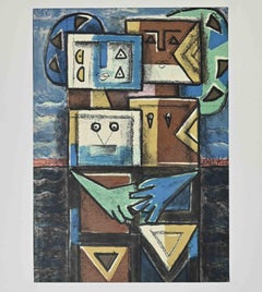 Coppia in amore - Litografia di Ibrahim Kodra - 1973