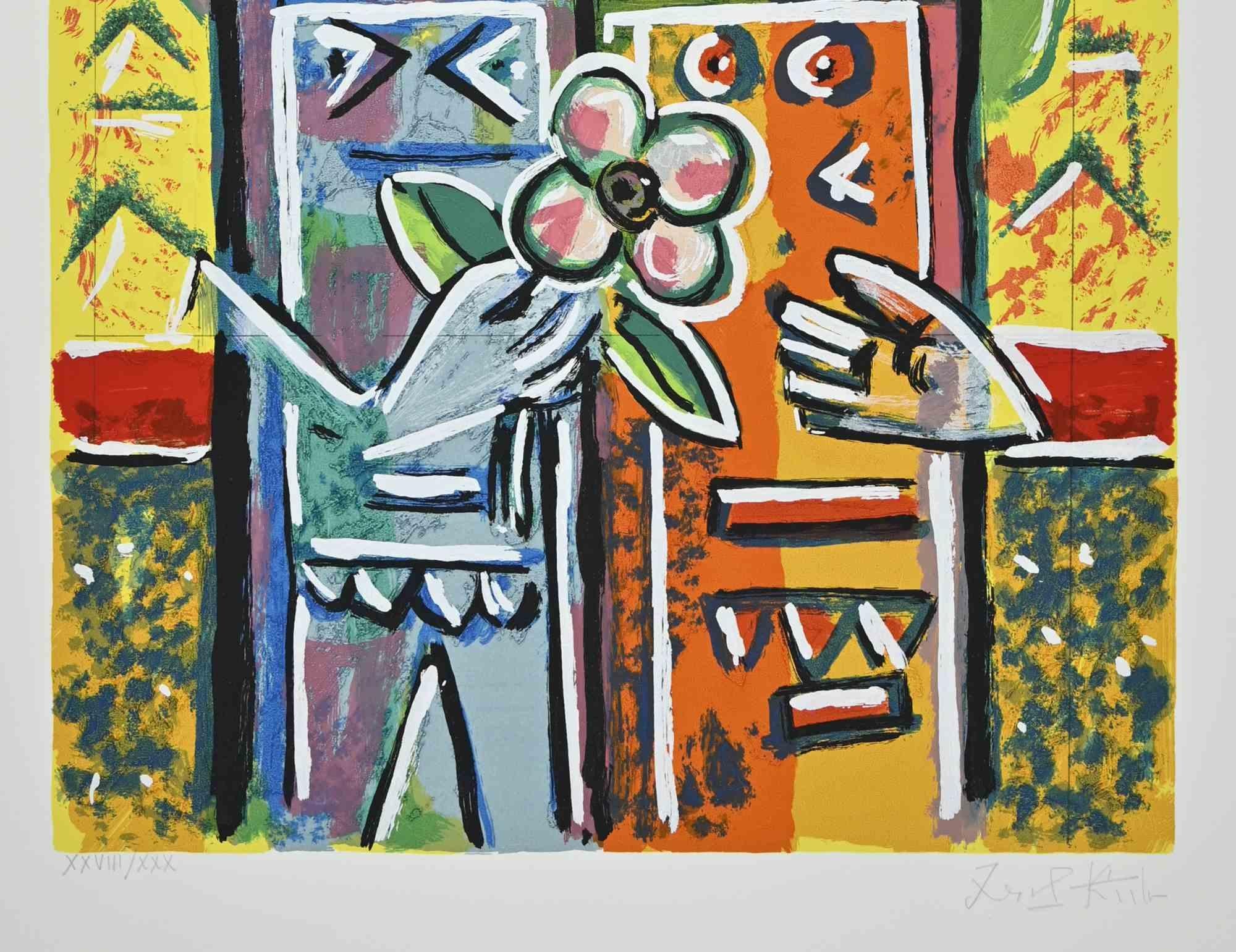 Couple - Lithographie de Ibrahim Kodra - 1970 en vente 1