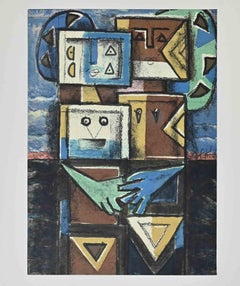 Couple - Lithograph by Ibrahim Kodra - 1973