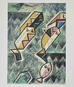 Fishes - Lithograph by Ibrahim Kodra - 1973