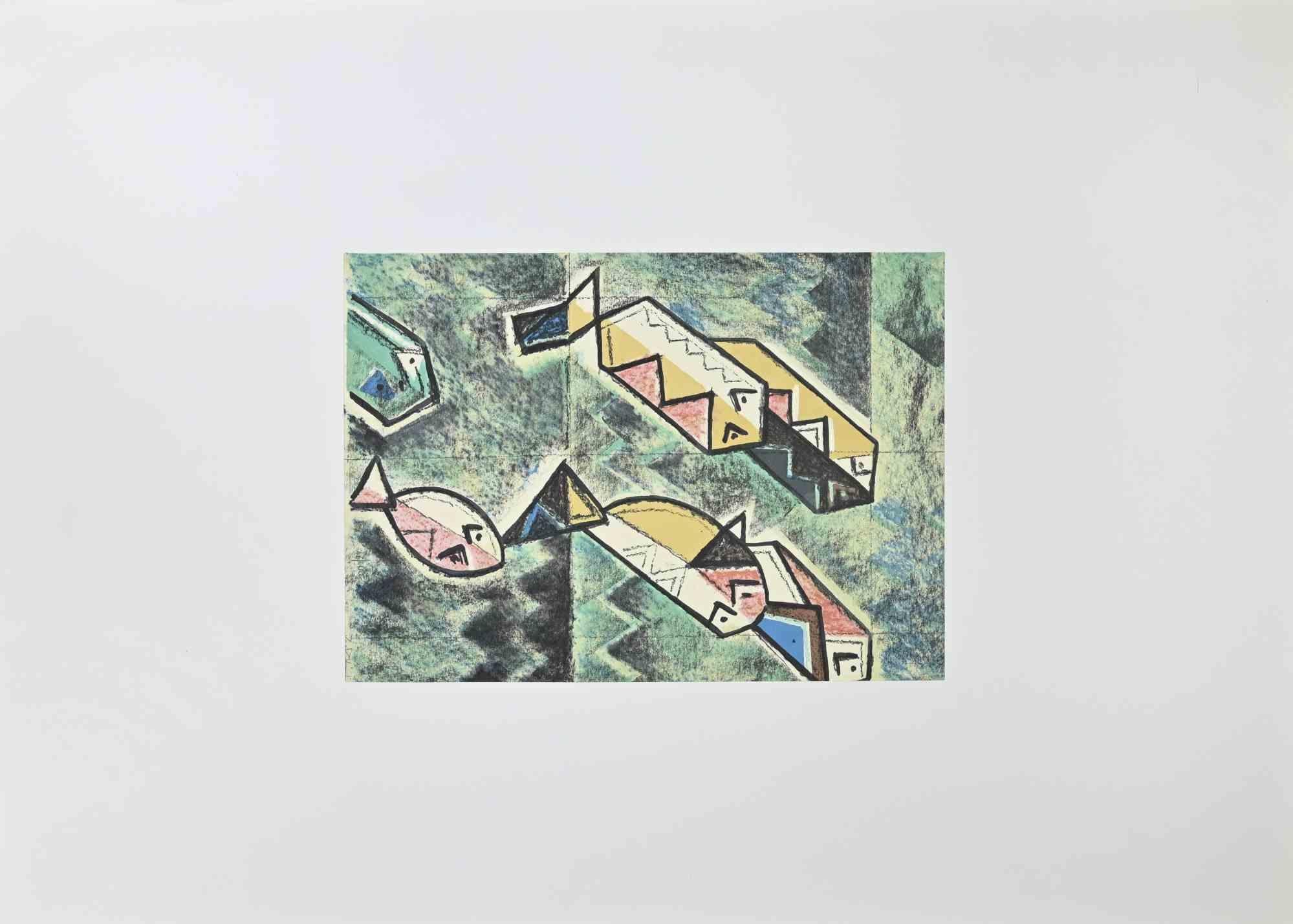 Fishes is a lithograph on paper realized by Ibrahim Kodra in the 1980s.

Very Good conditions.

Ibrahim Likmetaj Kodra (22 April 1918 – 7 February 2006) was an Albanian painter. In 1944 he opened his first workshop in Milan; in 1948 he opened a