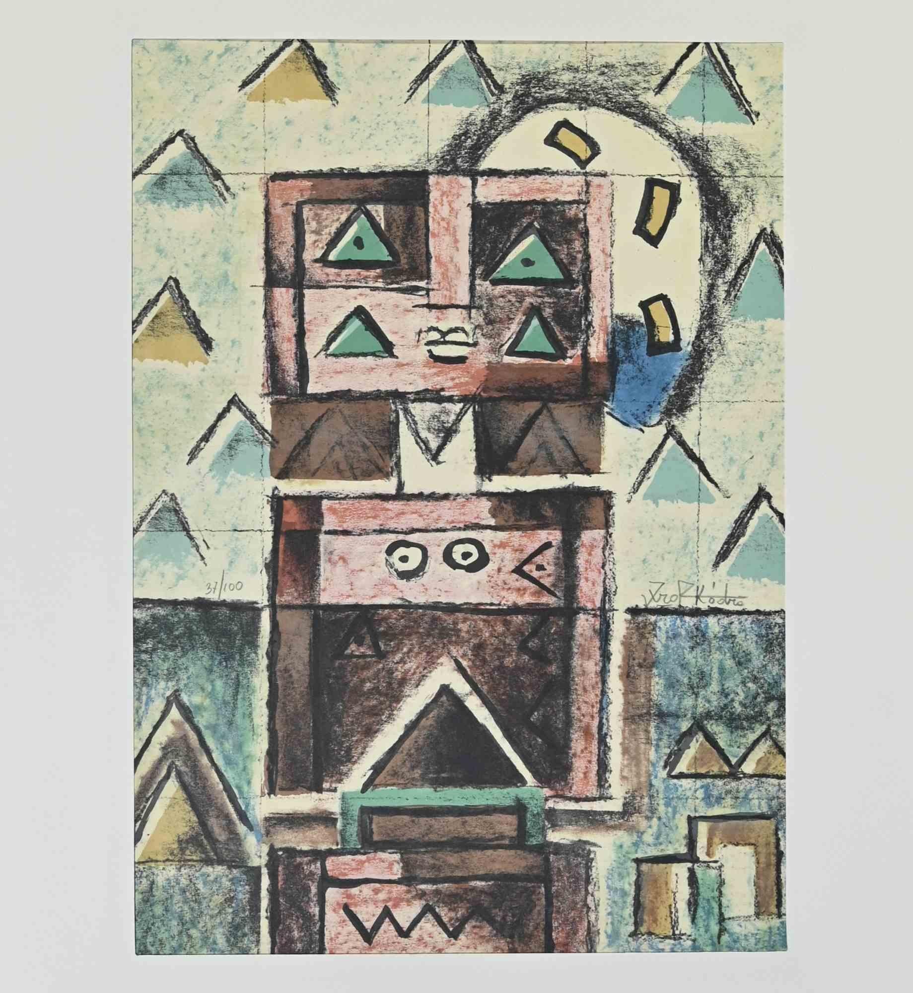 El hombre de cuatro ojos - Litografía de Ibrahim Kodra - 1973 en venta 1
