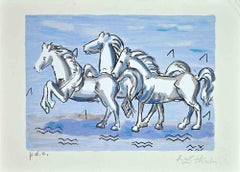 Horses - Original Lithograph by Ibrahim Kodra - 1974
