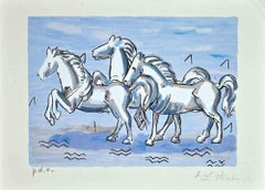 Chevaux - Lithographie originale de Ibrahim Kodra - 1974