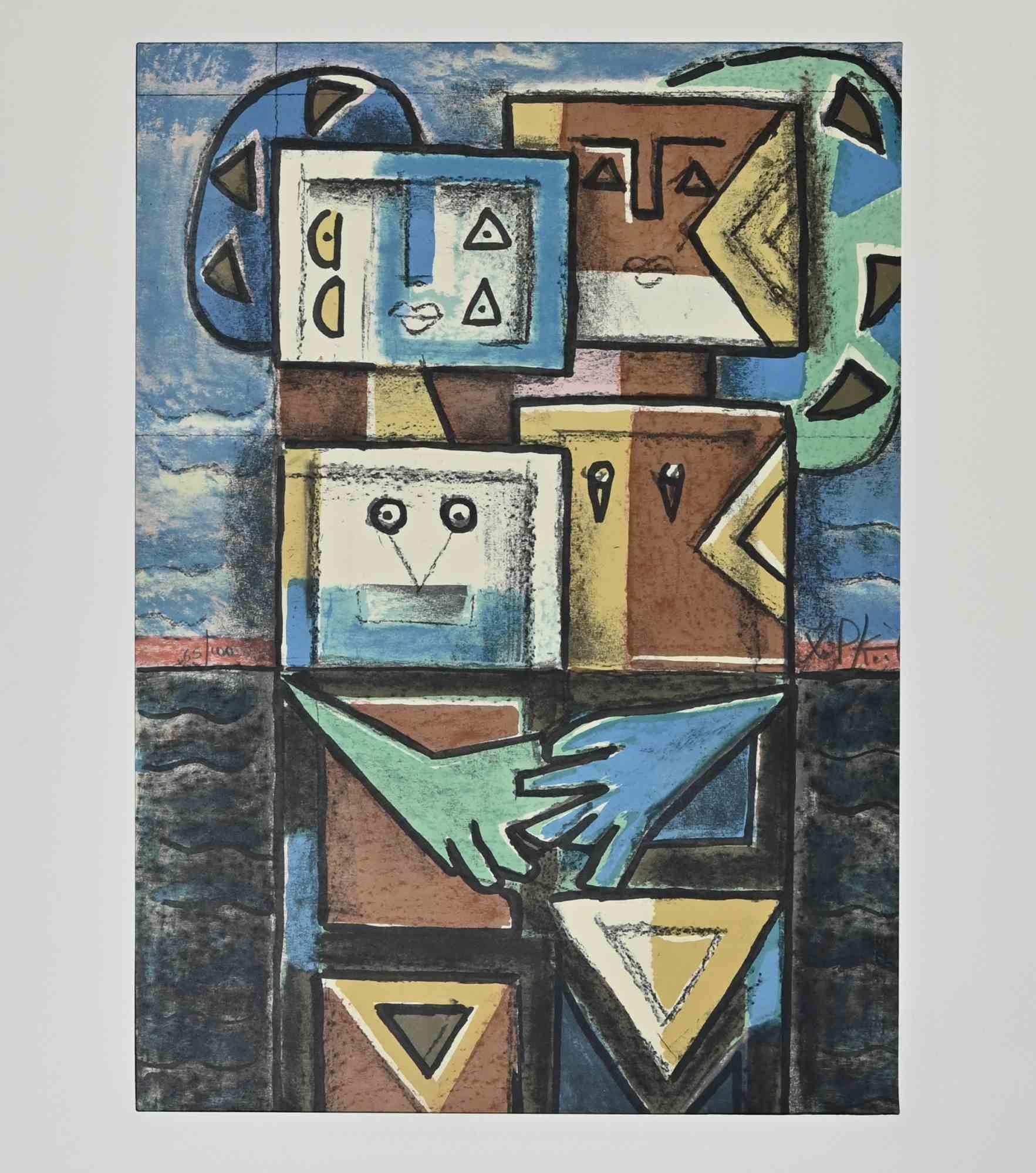Amantes - Litografía de Ibrahim Kodra - 1973 en venta 1
