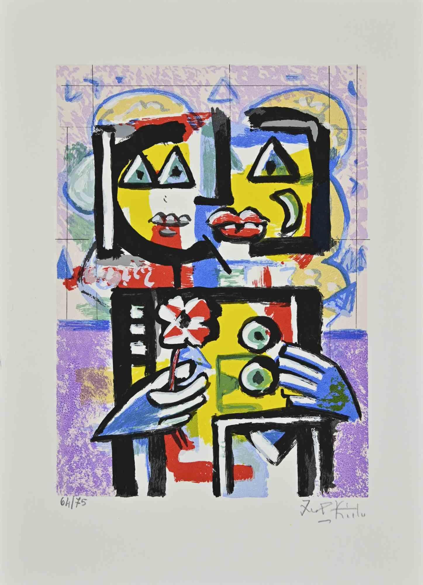 Amantes es una litografía realizada por Ibrahim Kodra en 1973.

Firmado a mano en la parte inferior derecha, numerado, edición de 64/75 copias.

Buenas condiciones.

Ibrahim Likmetaj Kodra (22 de abril de 1918 - 7 de febrero de 2006) fue un pintor