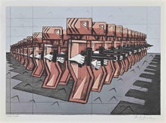Robo-Soldier - Lithograph by Ibrahim Kodra - 1970s