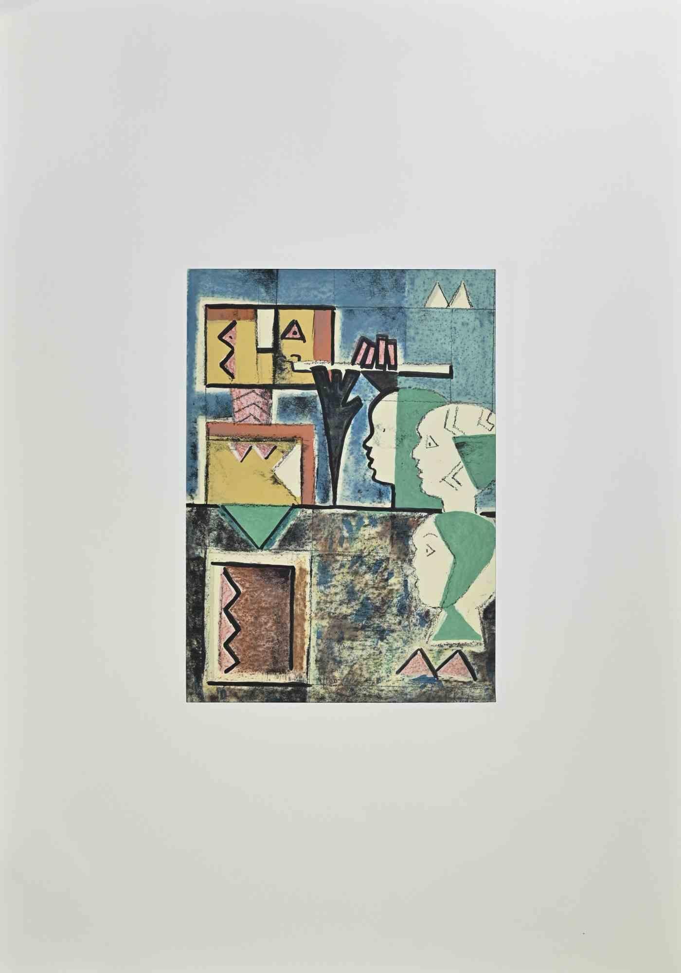 Robot tocando la flauta - Litografía de Ibrahim Kodra - 1973 en venta 1