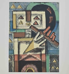 Robot Playing Flute - Lithograph by Ibrahim Kodra - 1973