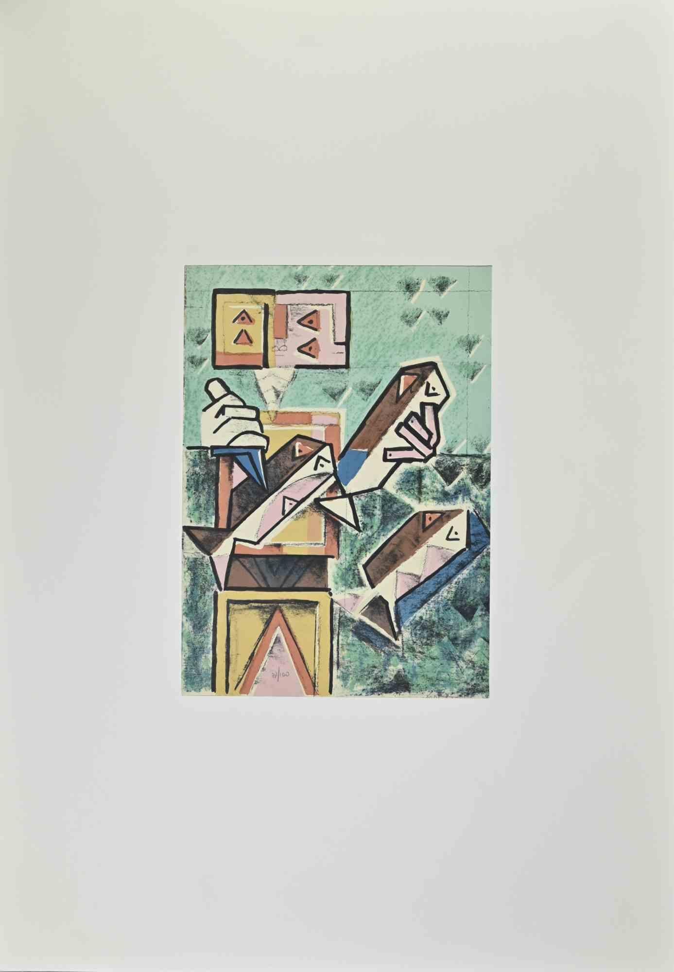 Escultor es una litografía realizada por Ibrahim Kodra en 1973.

Edición de 100 copias.

Buenas condiciones.

Ibrahim Likmetaj Kodra (22 de abril de 1918 - 7 de febrero de 2006) fue un pintor albanés. En 1944 abrió su primer taller en Milán; en 1948