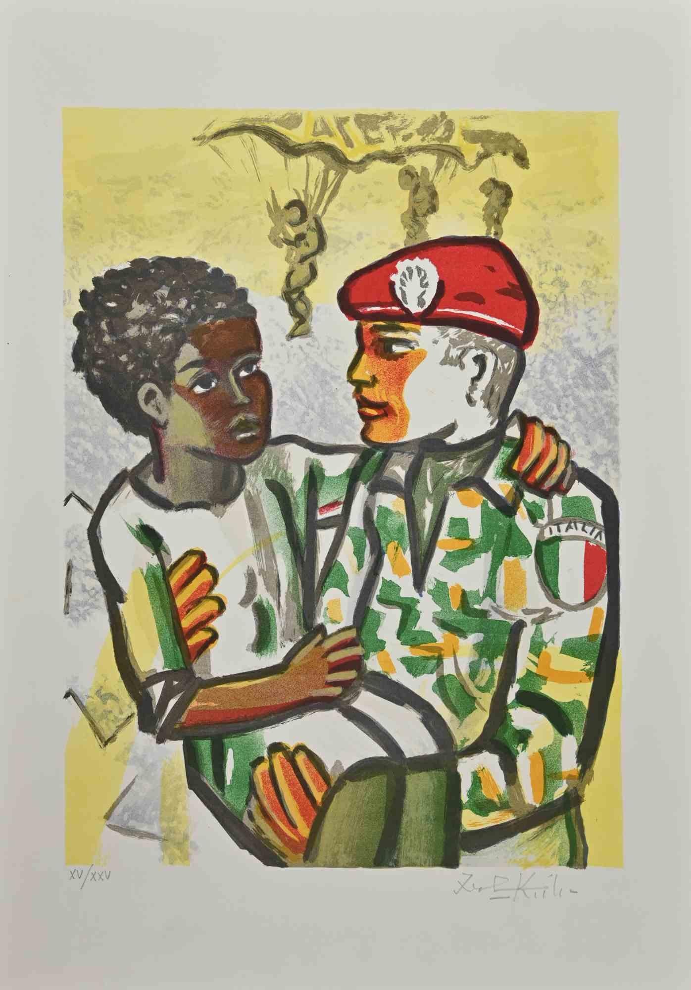 The Rescue - Lithograph by Ibrahim Kodra - 1980s