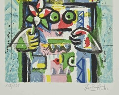 Femme avec fleurs par Ibrahim Kodra, années 1980