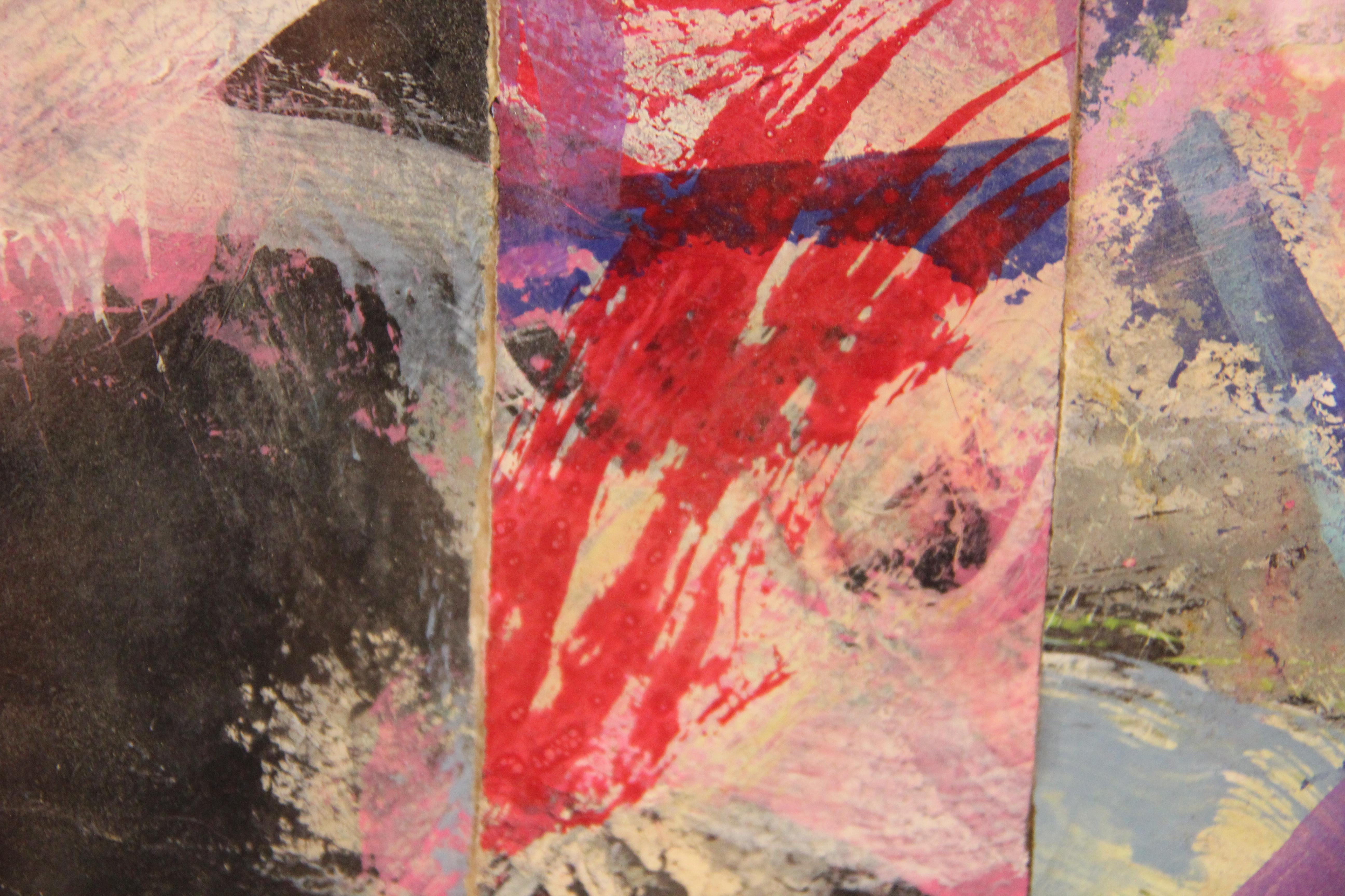 Untitled Abstract Contemporary Gestural Pink and Red Woven Mixed Media Painting 6