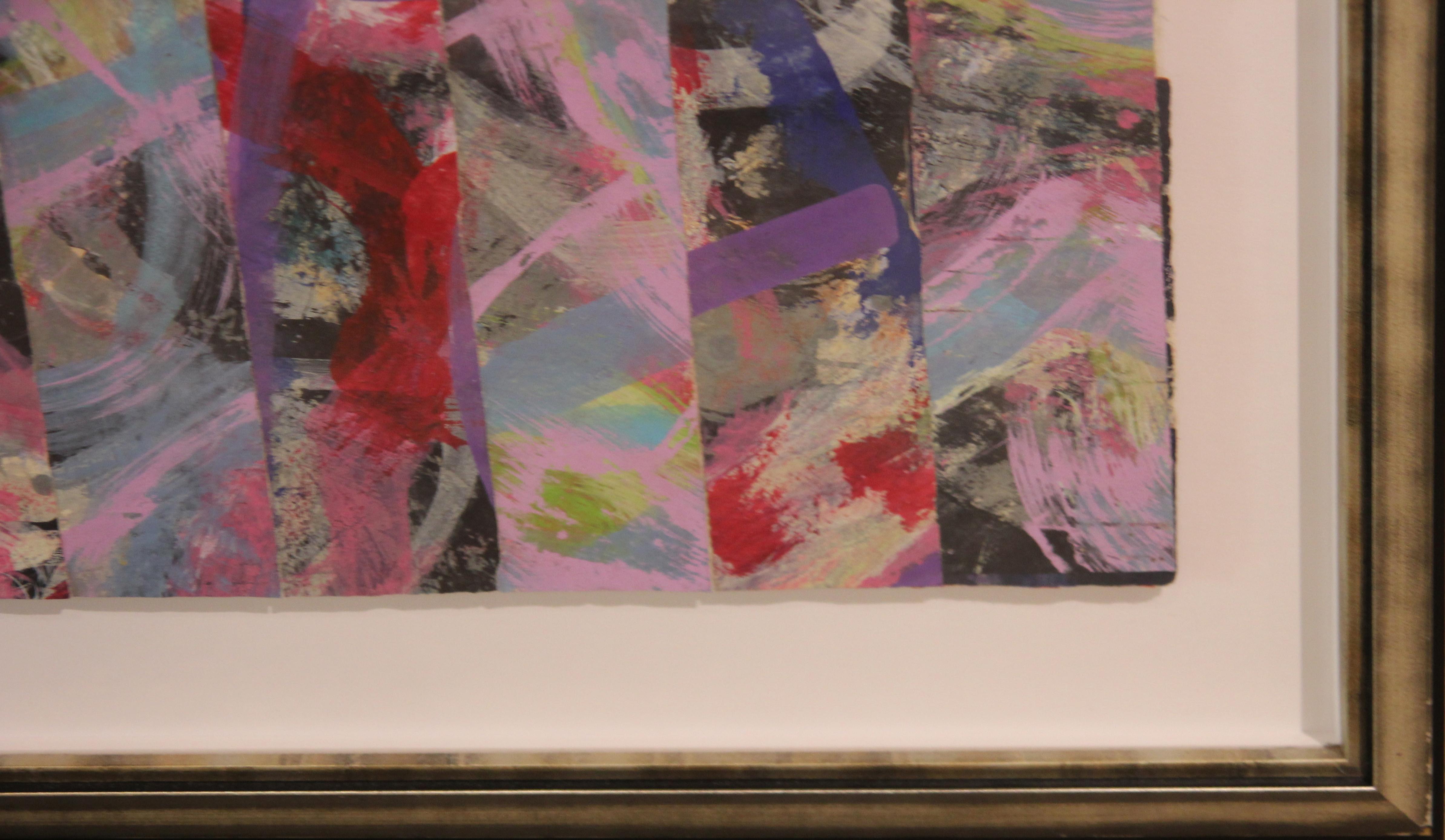 Untitled Abstract Contemporary Gestural Pink and Red Woven Mixed Media Painting 1