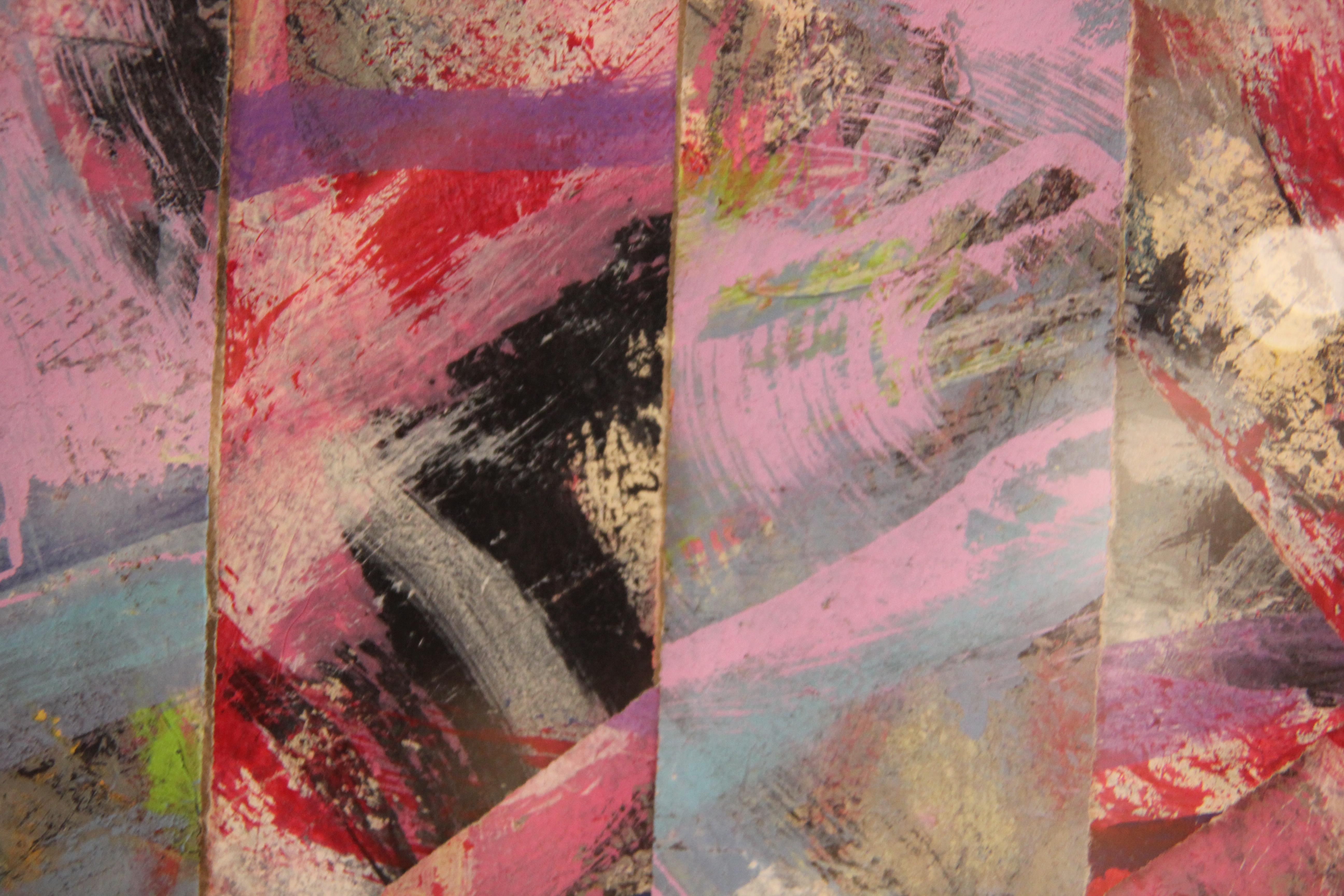 Untitled Abstract Contemporary Gestural Pink and Red Woven Mixed Media Painting 4