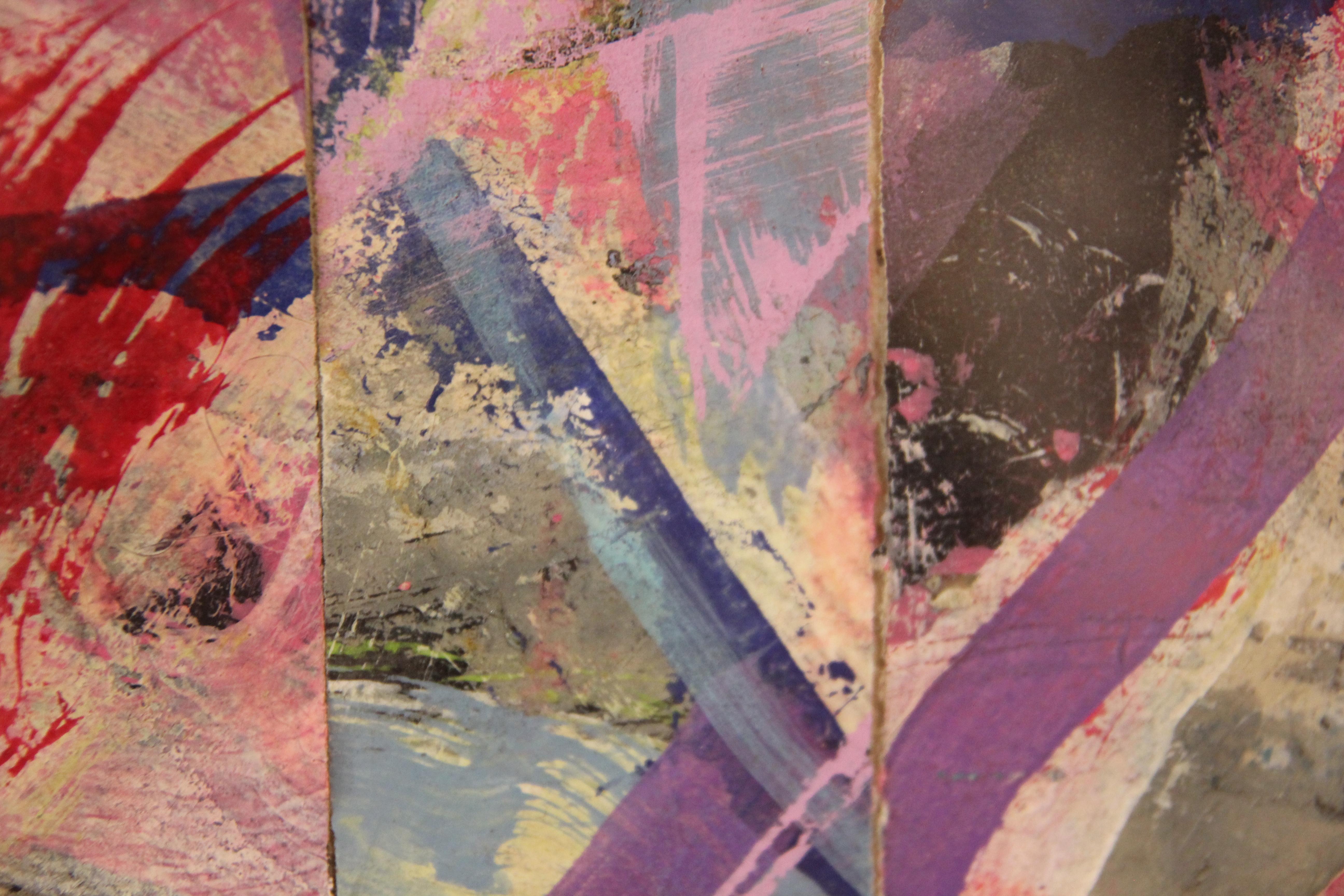 Untitled Abstract Contemporary Gestural Pink and Red Woven Mixed Media Painting 5