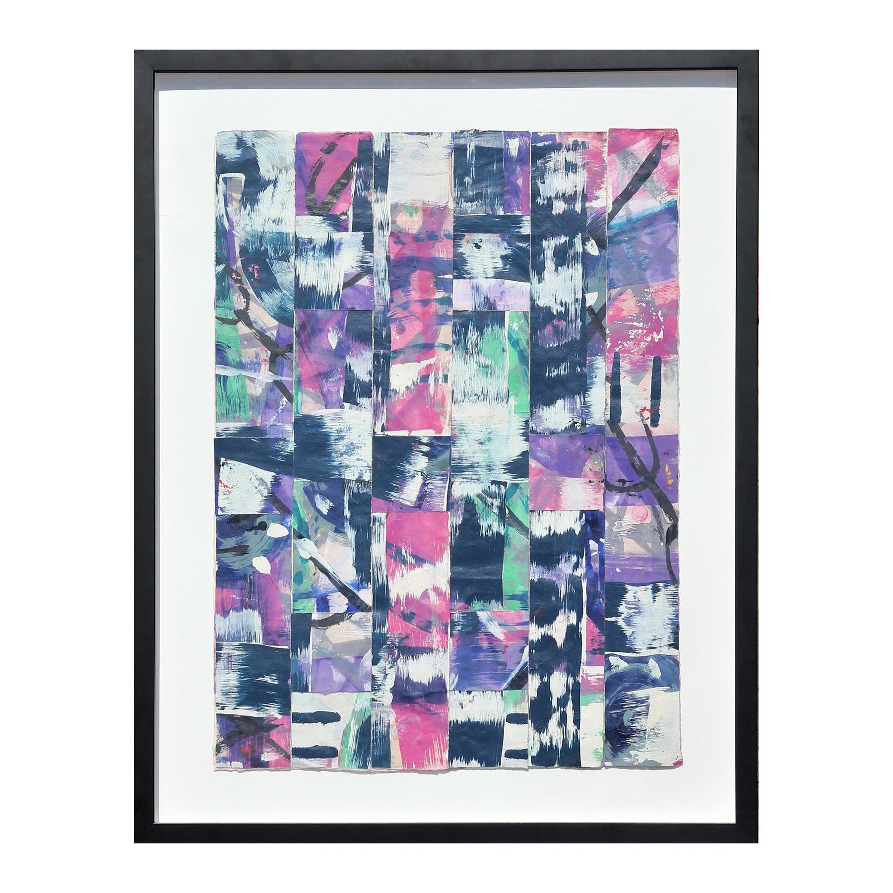 Untitled Abstract Contemporary Gestural Pink & Purple Woven Mixed Media Painting - Mixed Media Art by Ibsen Espada