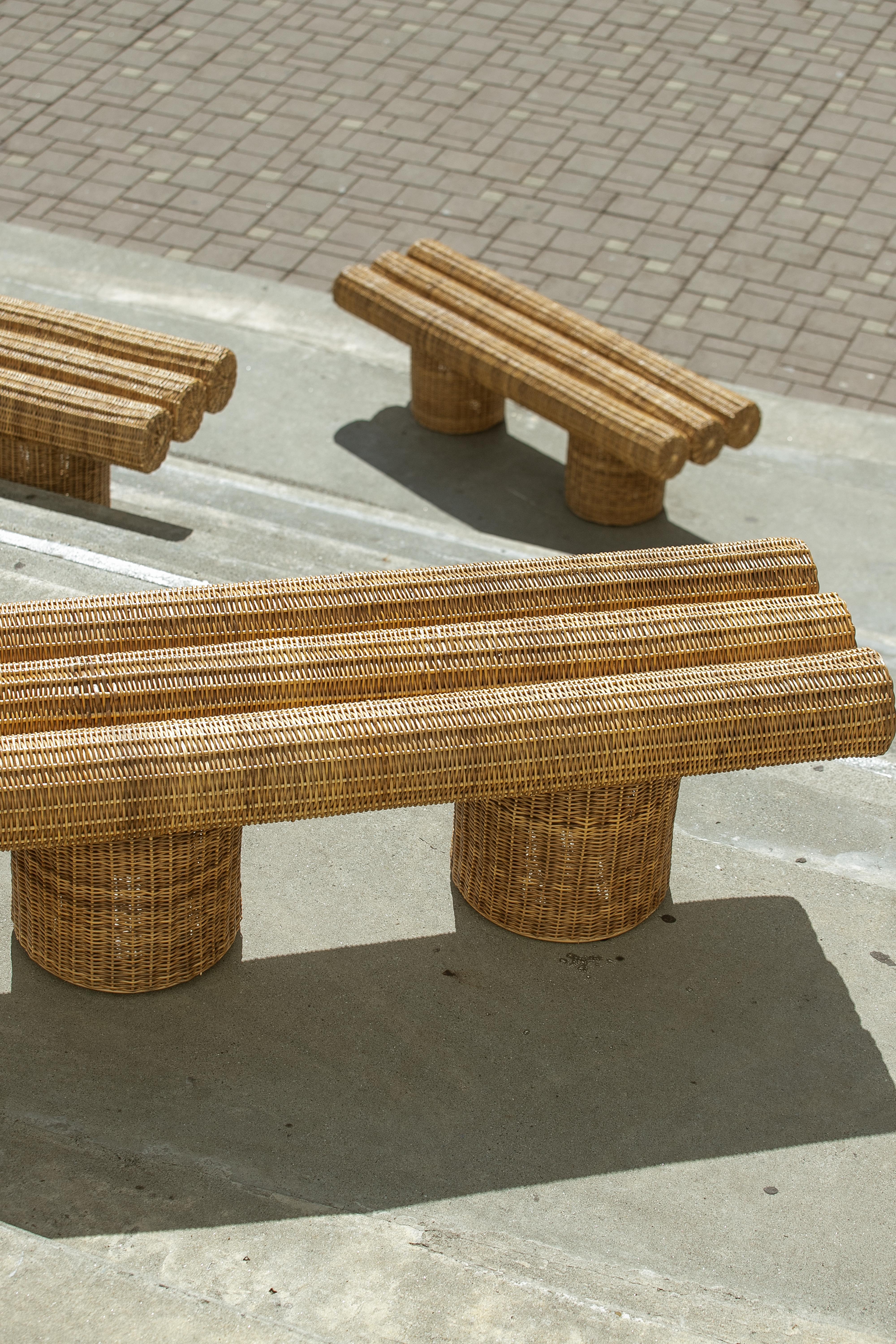 Ibuju 02 Medium Bench in Colombian Woven Yaré Natural Fiber by Fango Studio For Sale 5