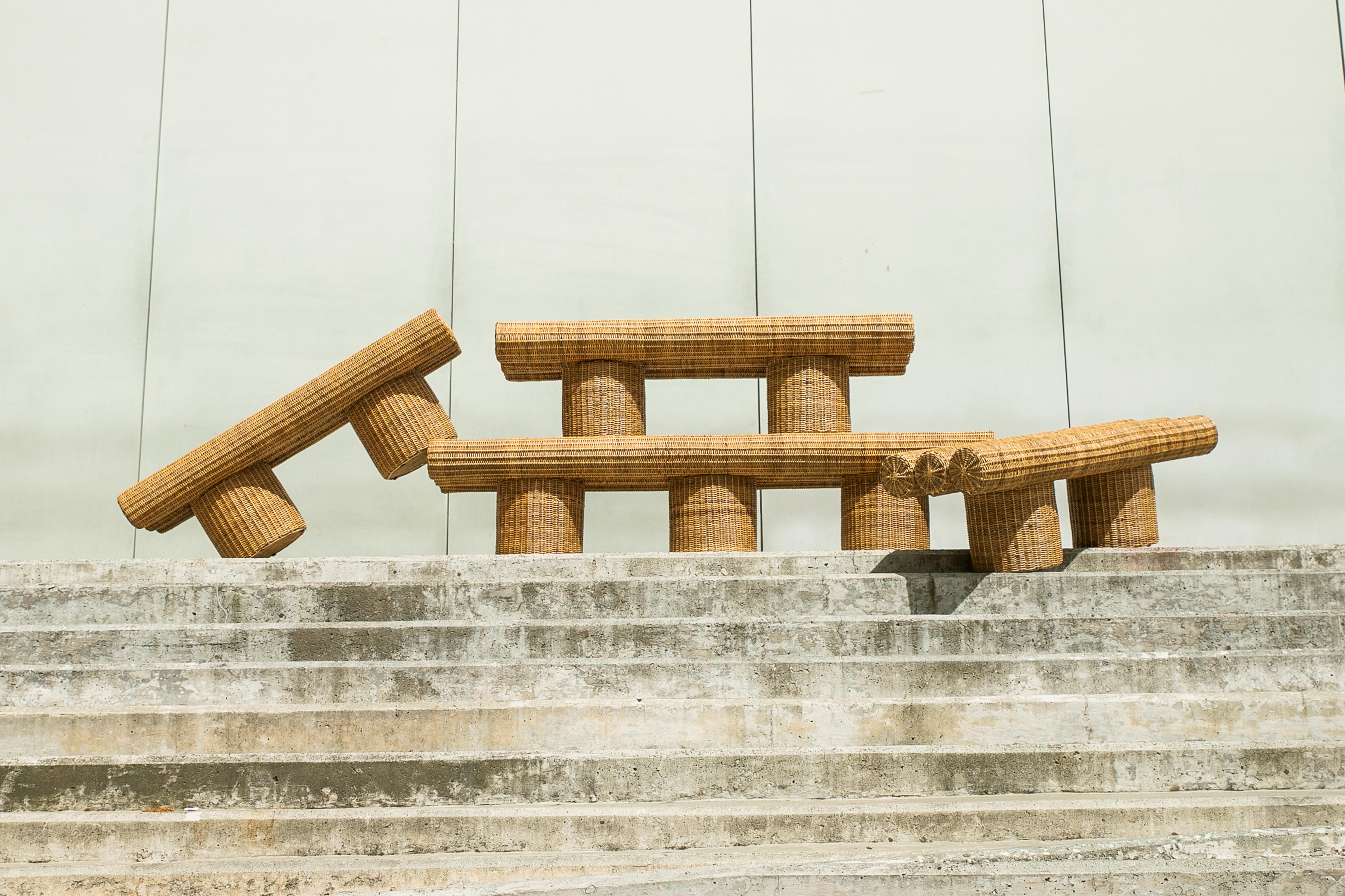 Ibuju 02 Medium Bench in Colombian Woven Yaré Natural Fiber by Fango Studio For Sale 7