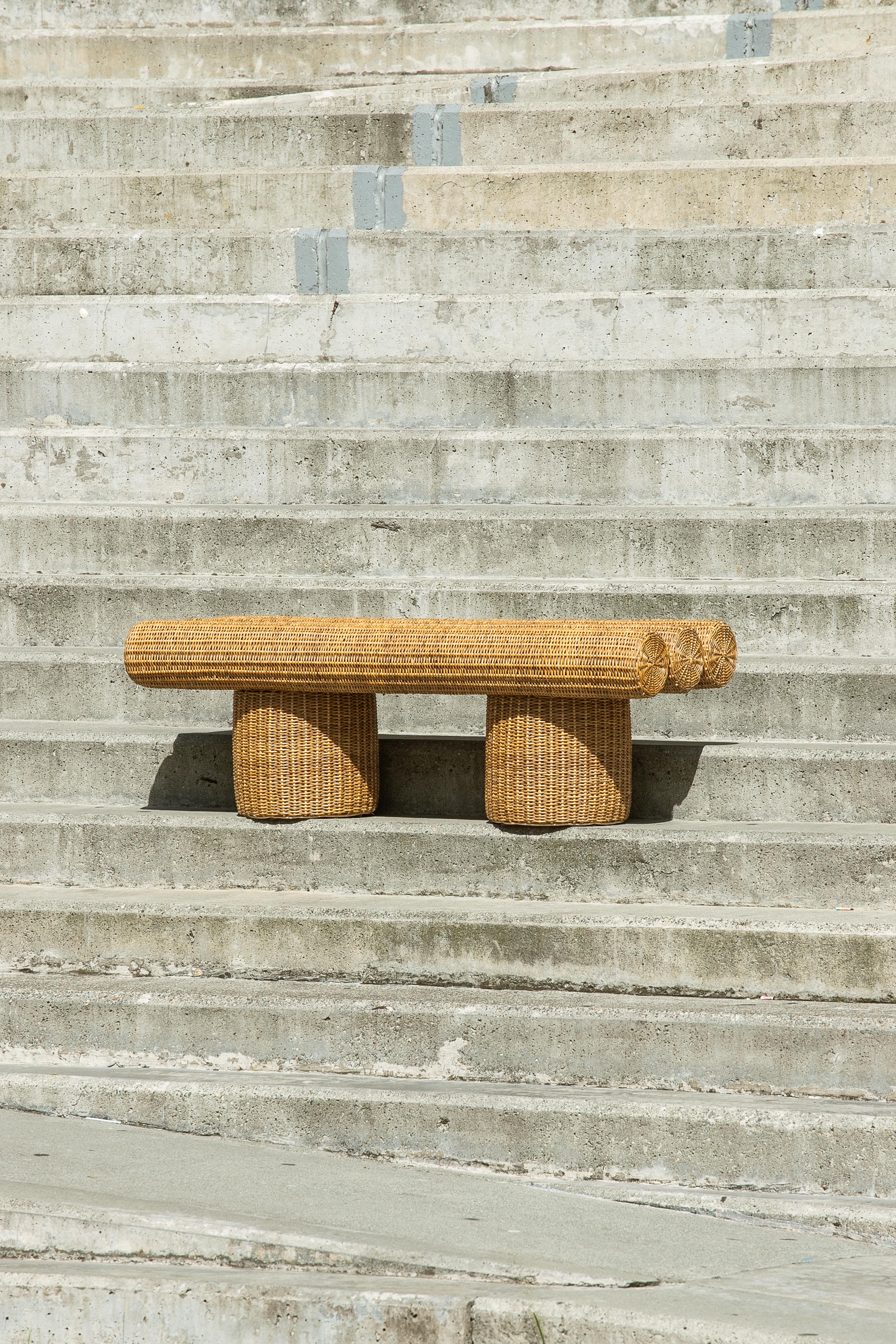 Post-Modern Ibuju 02 Medium Bench in Colombian Woven Yaré Natural Fiber by Fango Studio For Sale