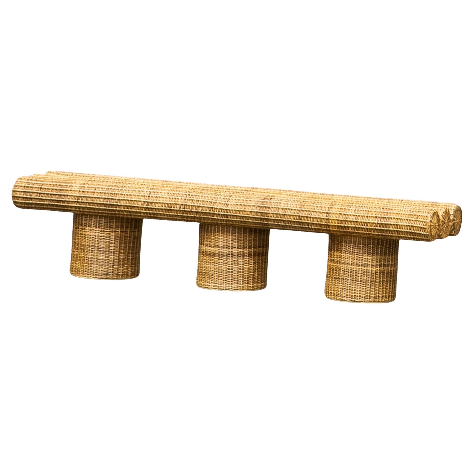Ibuju 04 Extra Large Bench in Colombian Woven Yaré Natural Fiber by Fango Studio