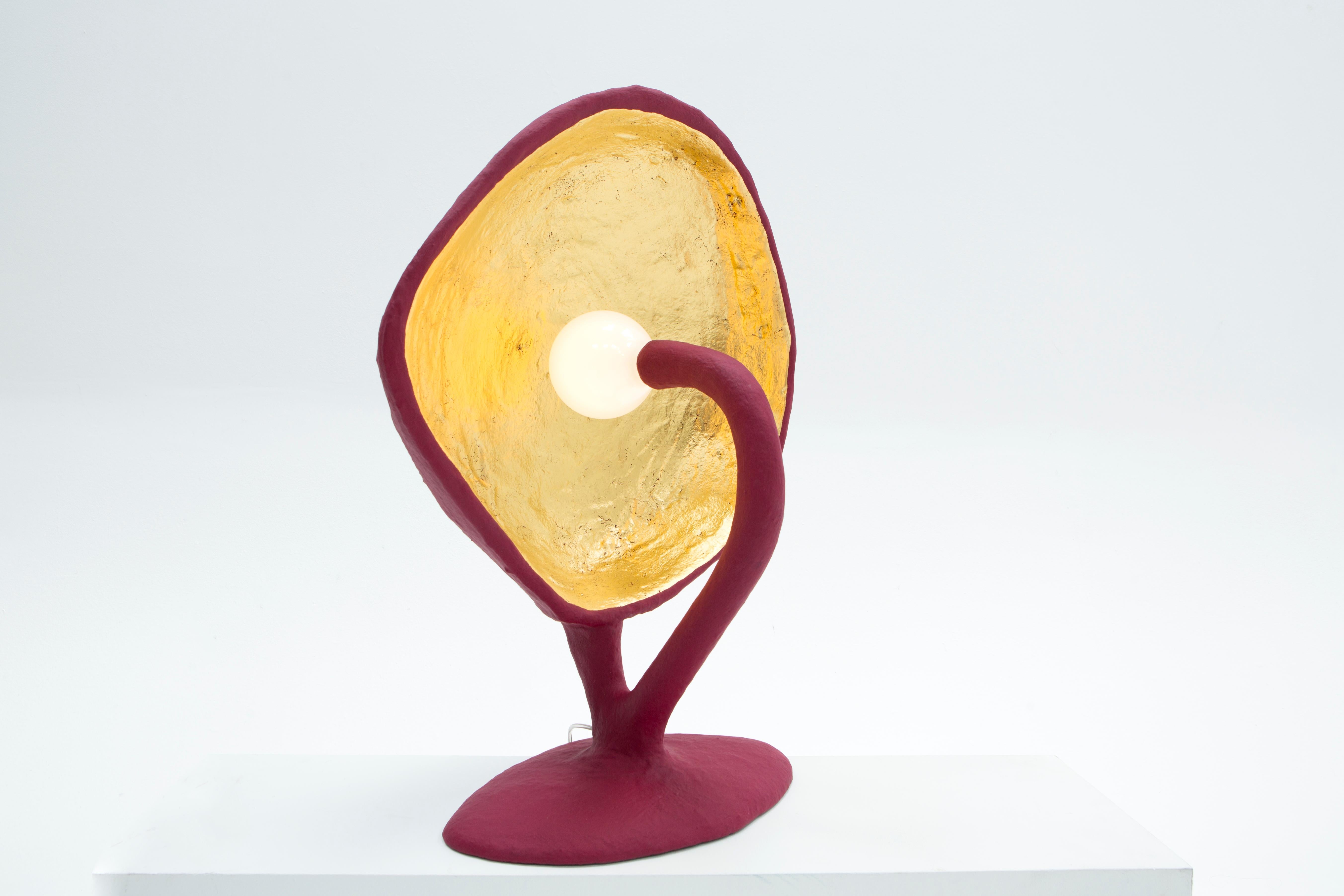 Hand made collectible design lamp from the IC-Series by Studio Josha. All pieces in this series are based on his initial hand drawn sketch, copied one to one in the 3rd dimensions. 
The IC-3 is the third piece in the collection. The dome is gold