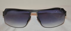 Ic! Berlin Black Curved-Styled Titanium Blue-Hue Sunglasses