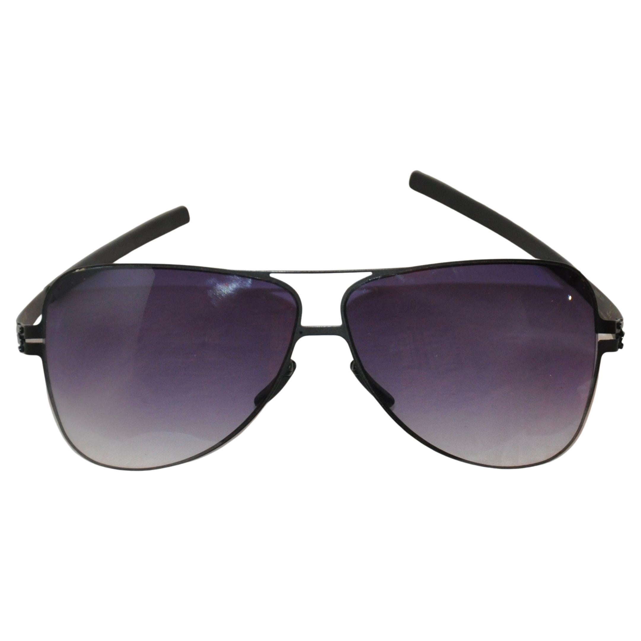 Ic! Berlin Black Signature Lightweight Titanium Flexible Arms Sunglasses For Sale