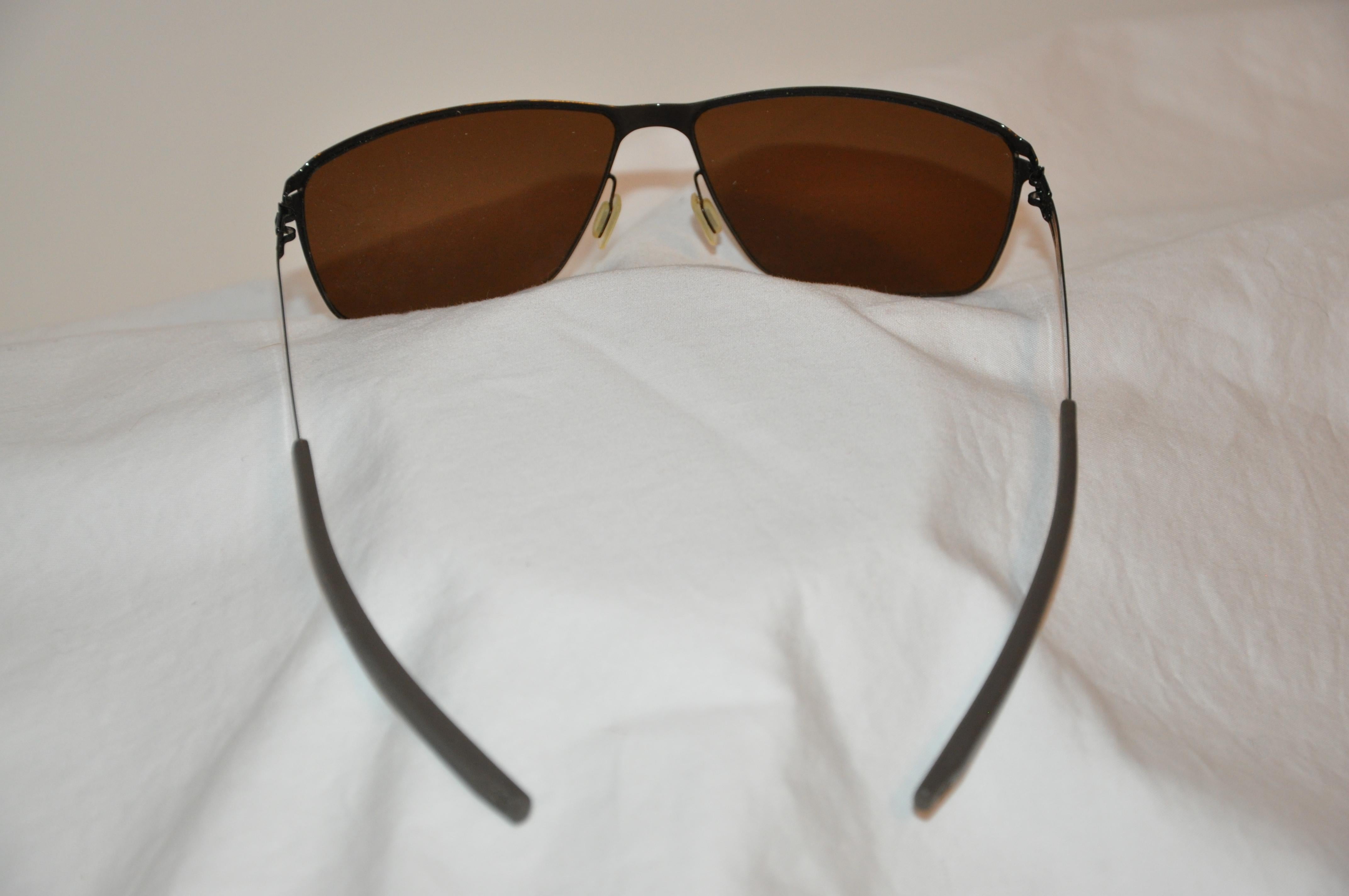 Ic! Berlin Signature Lightweight Titanium Black with Steel-Gray Rubber Sunglass In Good Condition For Sale In New York, NY
