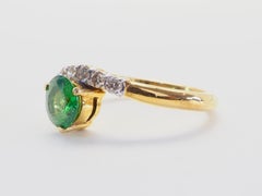ICA 18K Gold 0.77ct Round Green Tsavorite & 0.18ct Diamond Swirl Ring
