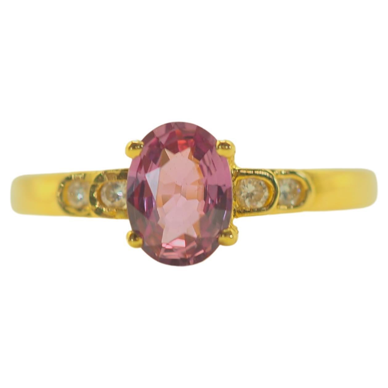 ICA 18K Gold 0.84ct Pink Sapphire & 0.06ct Diamond Fine Engagement Ring For Sale