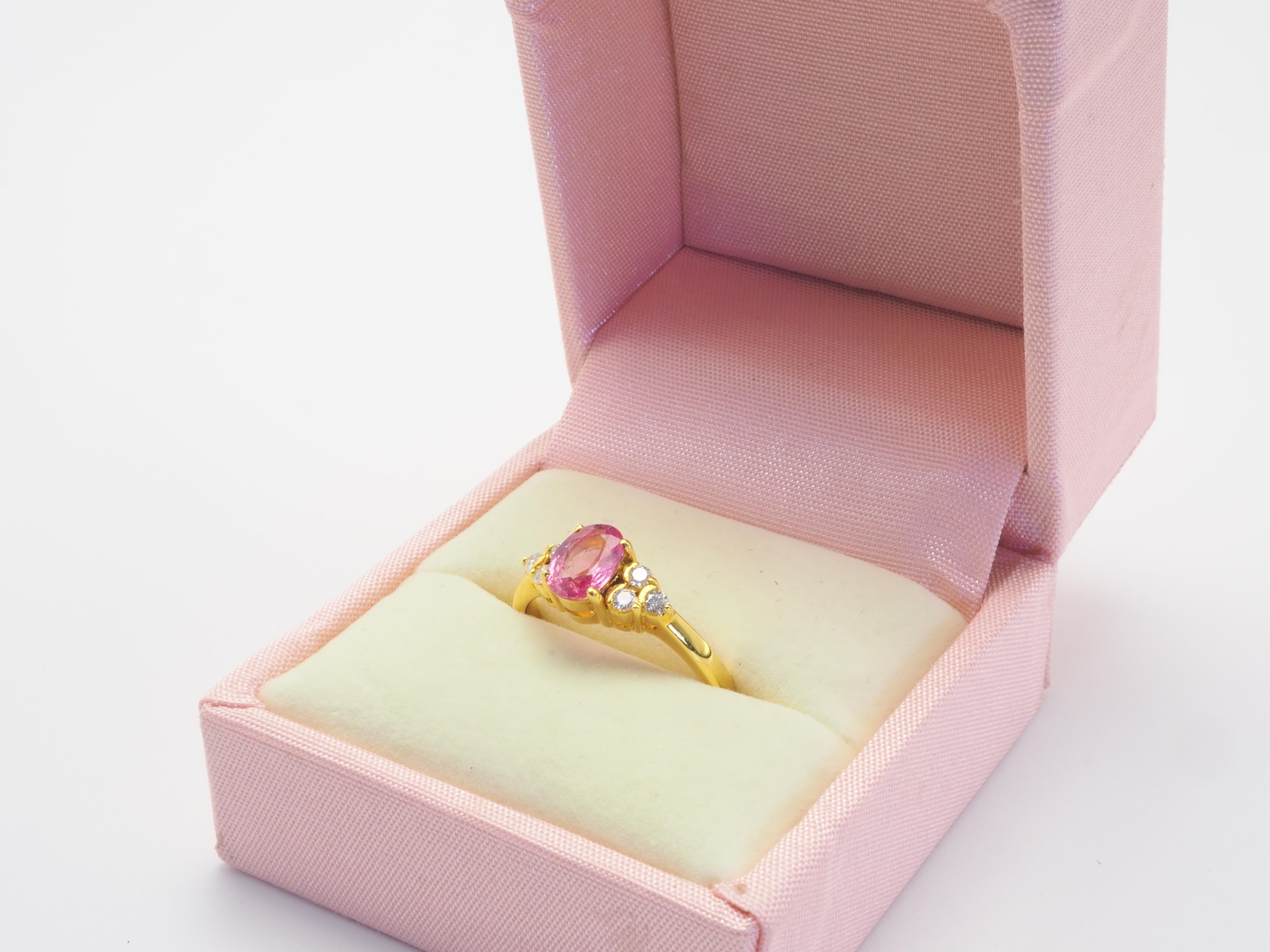 ICA 18K Gold 0.97ct Pink Sapphire & 0.14ct Diamond Fine Engagement Ring 5