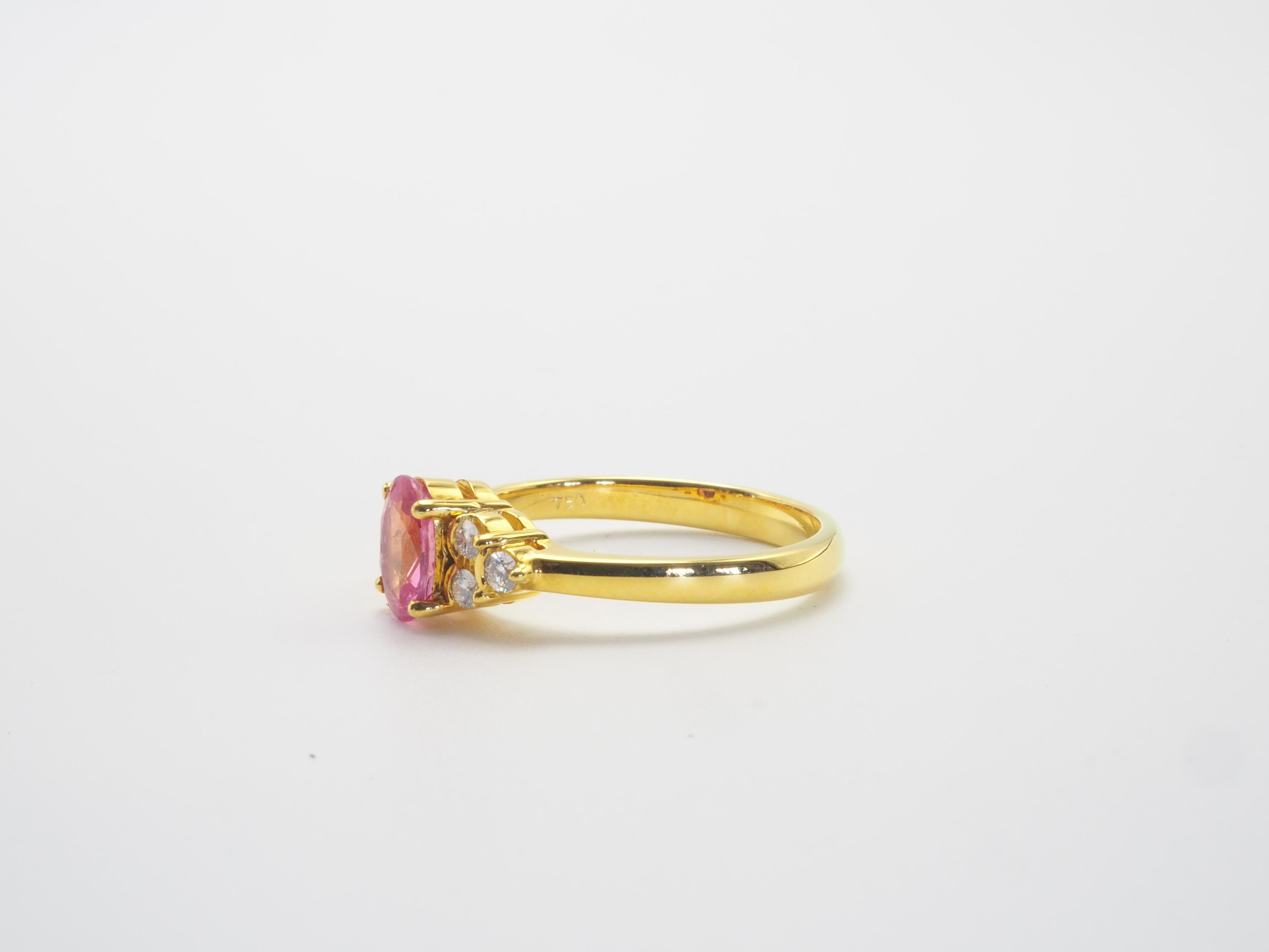 Oval Cut ICA 18K Gold 0.97ct Pink Sapphire & 0.14ct Diamond Fine Engagement Ring