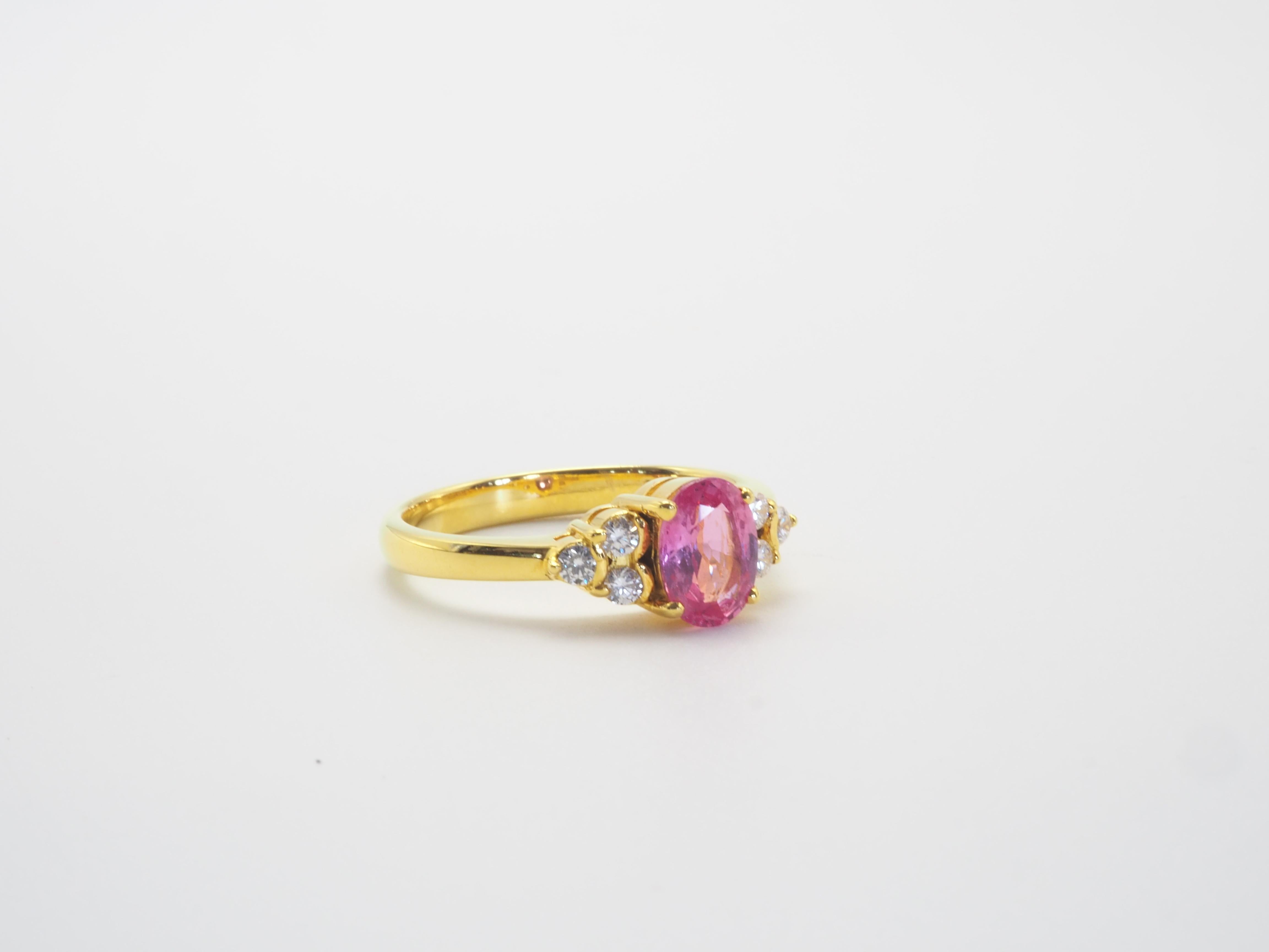 Women's ICA 18K Gold 0.97ct Pink Sapphire & 0.14ct Diamond Fine Engagement Ring