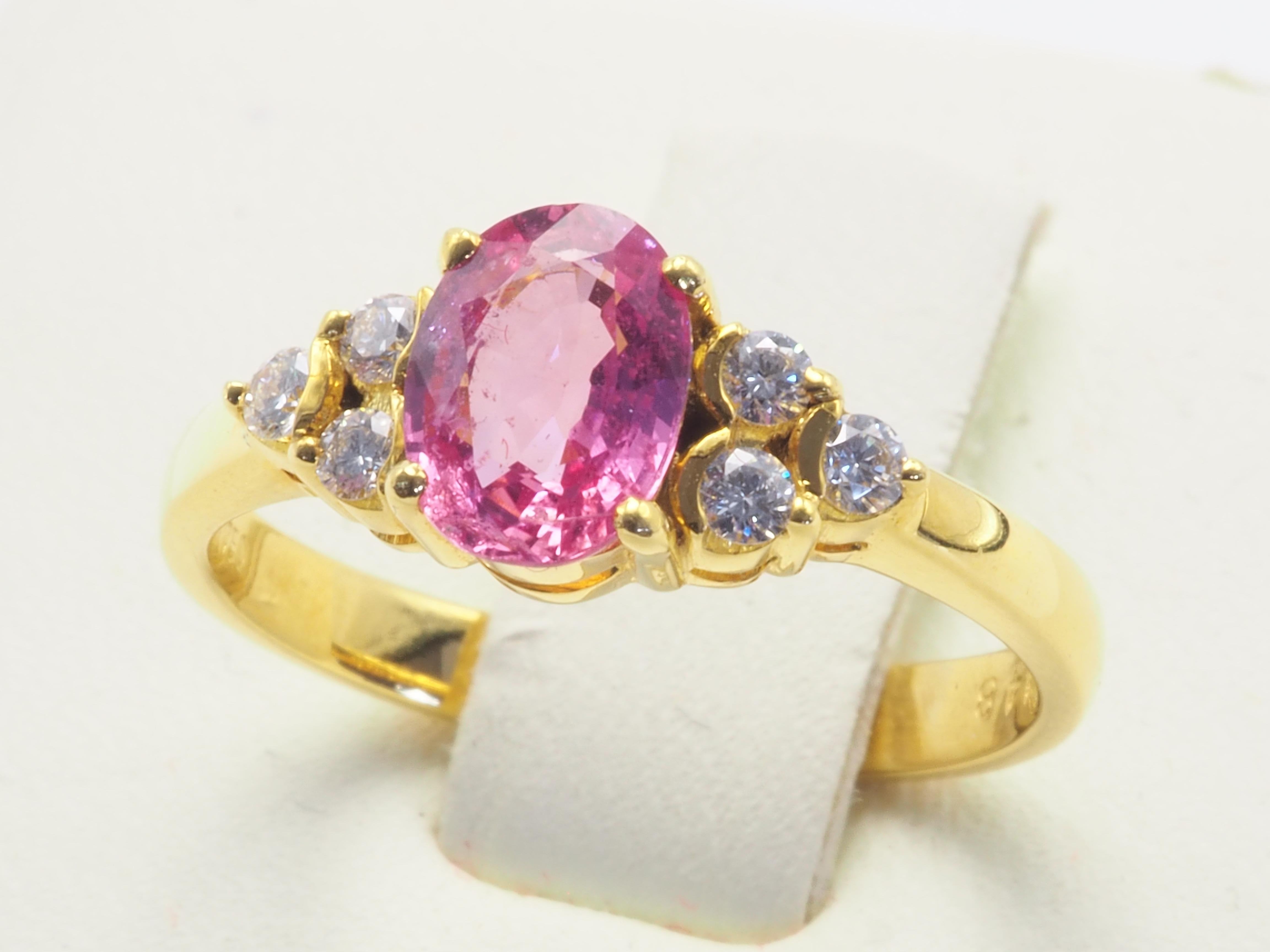 ICA 18K Gold 0.97ct Pink Sapphire & 0.14ct Diamond Fine Engagement Ring 1
