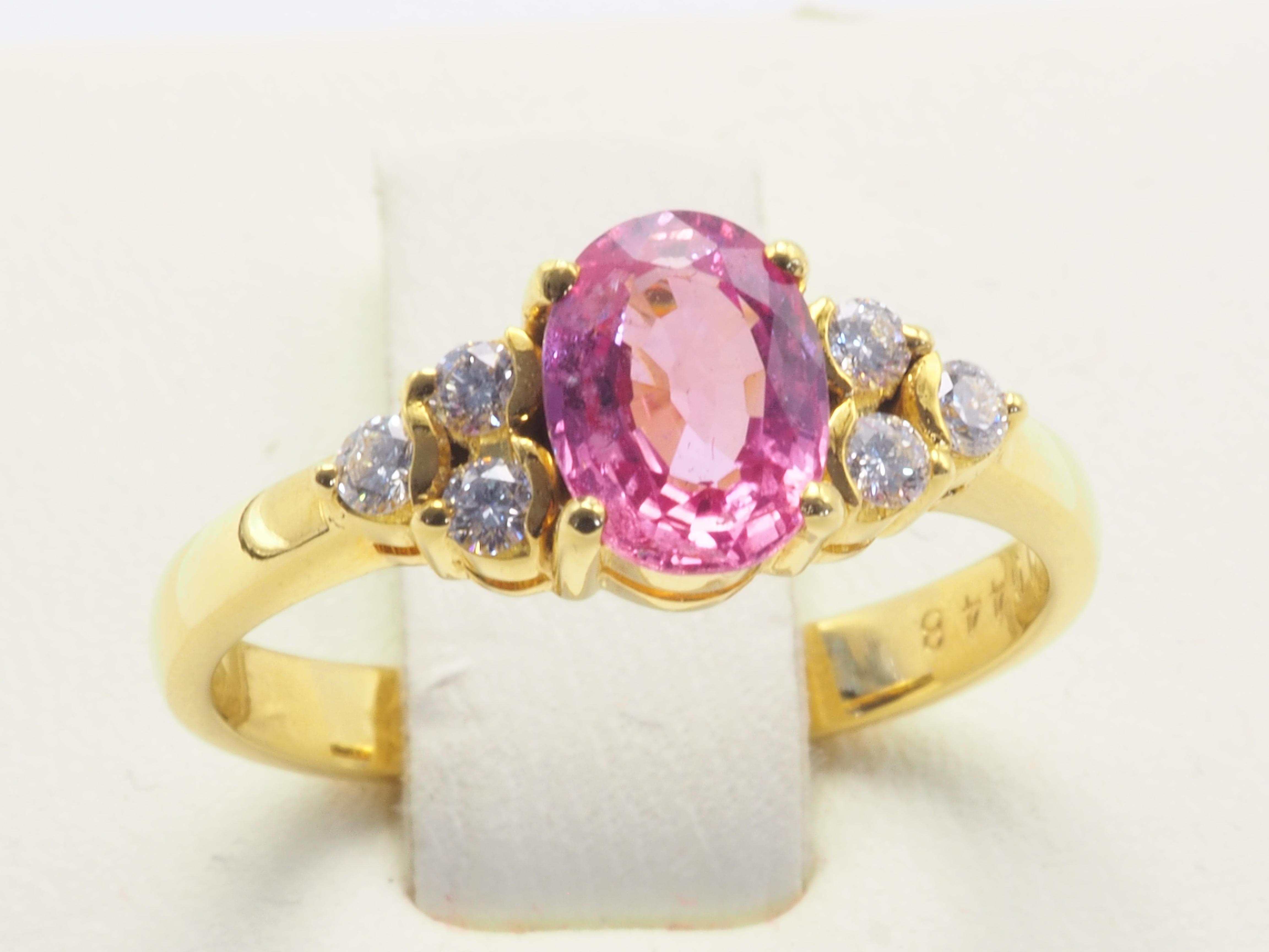 ICA 18K Gold 0.97ct Pink Sapphire & 0.14ct Diamond Fine Engagement Ring 2
