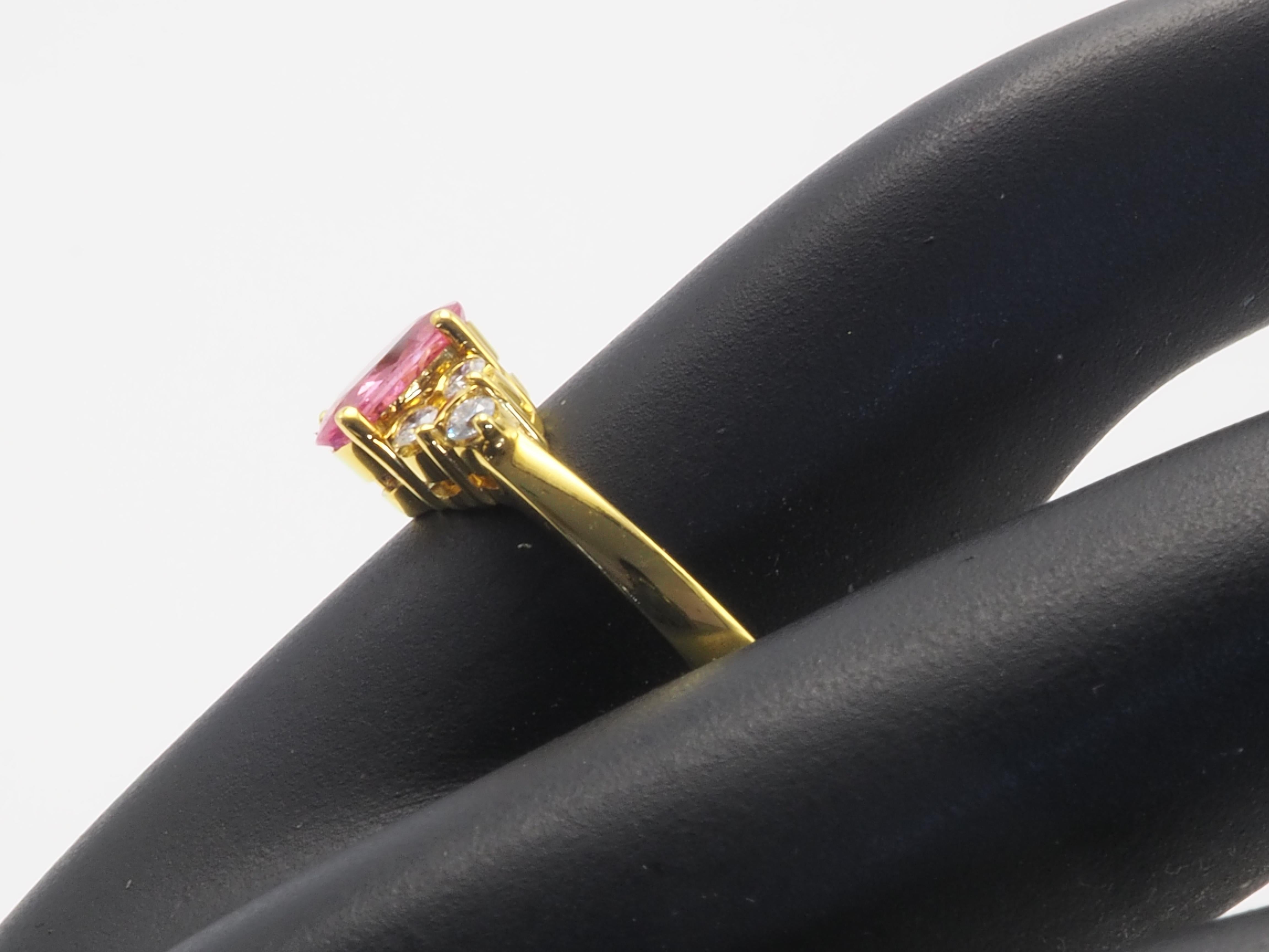 ICA 18K Gold 0.97ct Pink Sapphire & 0.14ct Diamond Fine Engagement Ring 4