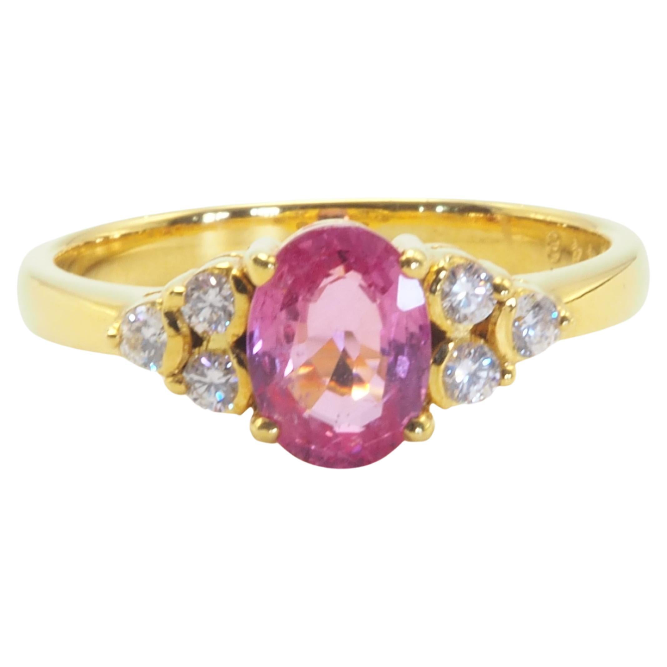 ICA 18K Gold 0.97ct Pink Sapphire & 0.14ct Diamond Fine Engagement Ring