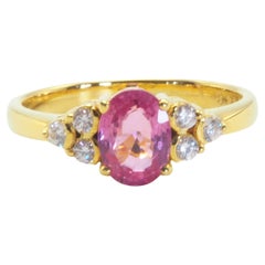 ICA 18K Gold 0.97ct Pink Sapphire & 0.14ct Diamond Fine Engagement Ring