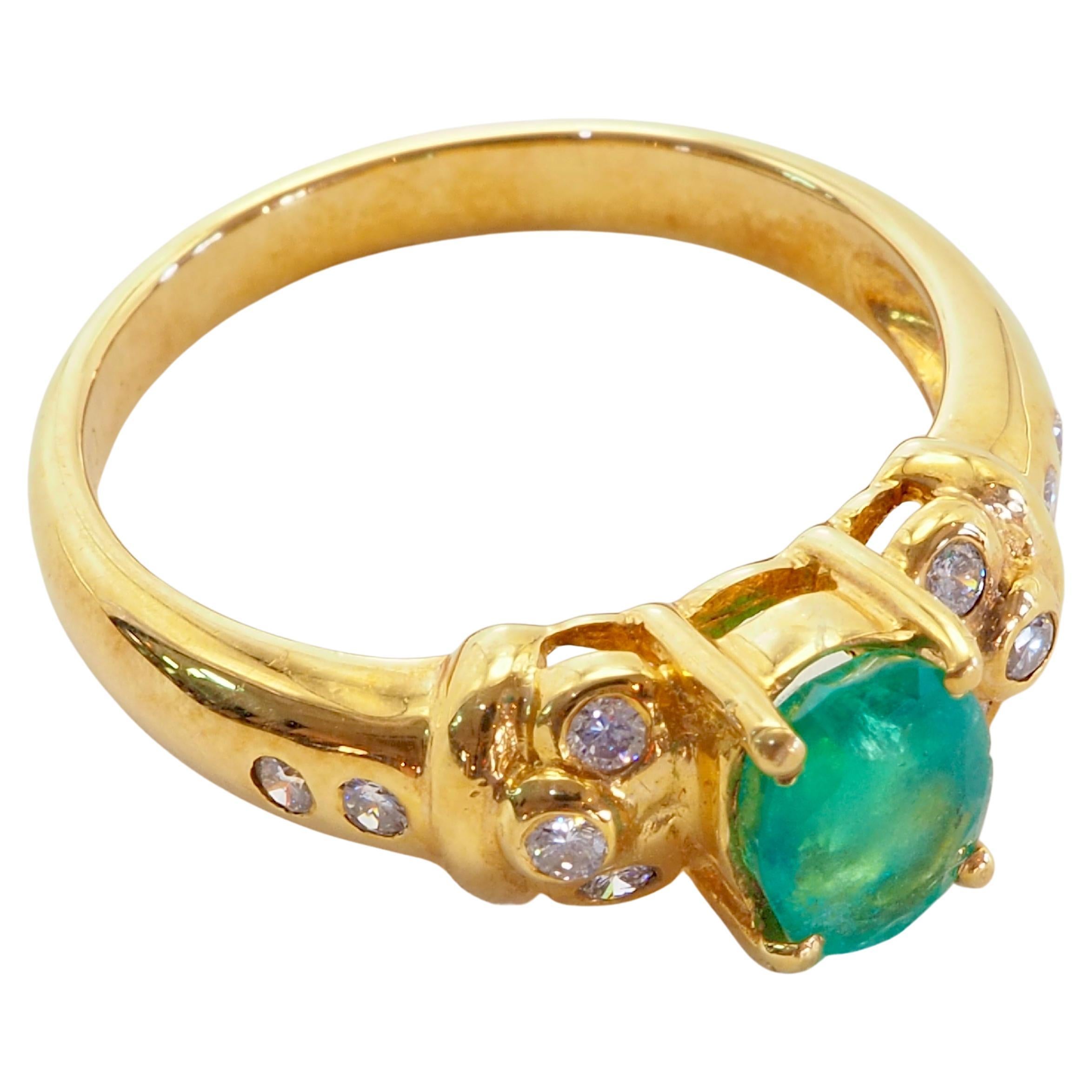 Women's ICA 18K Gold 0.86ct F1 Emerald & 0.20ct Brilliant Diamond Fine Ring For Sale