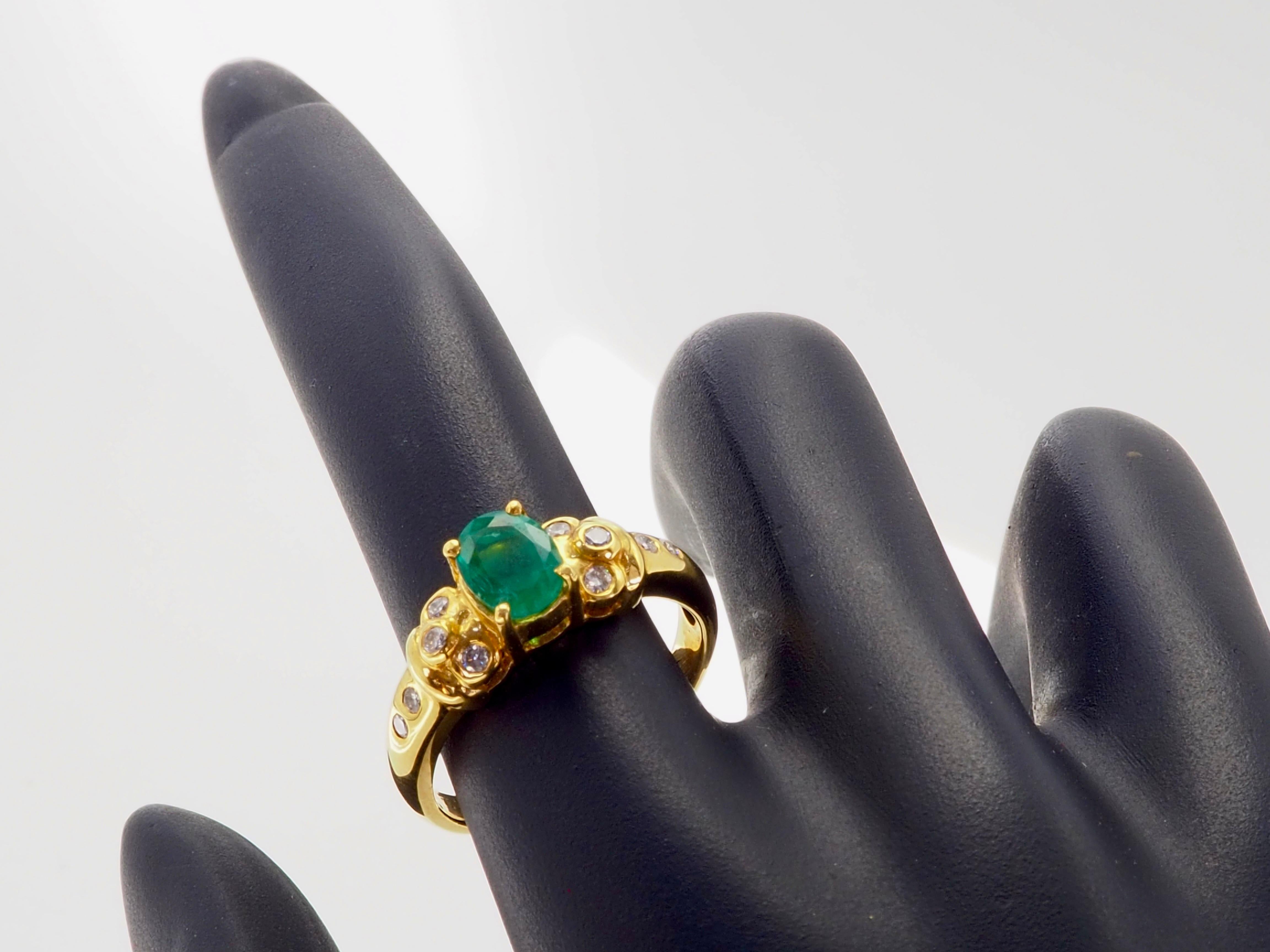 ICA 18K Gold 0.86ct F1 Emerald & 0.20ct Brilliant Diamond Fine Ring For Sale 3