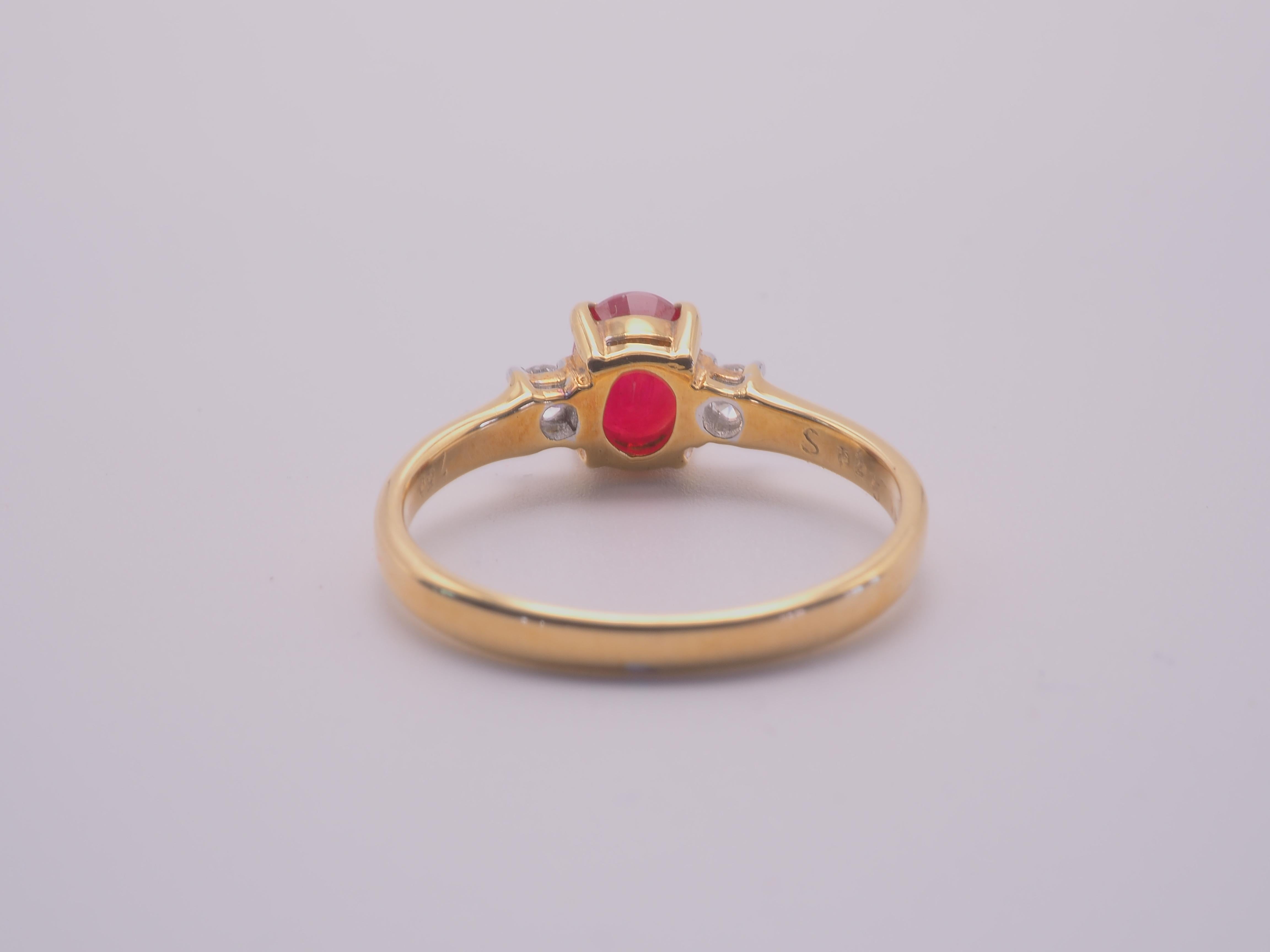 ICA 18K Gold 1.11ct Ruby & 0.14ct Diamond Engagement Ring In New Condition For Sale In เกาะสมุย, TH