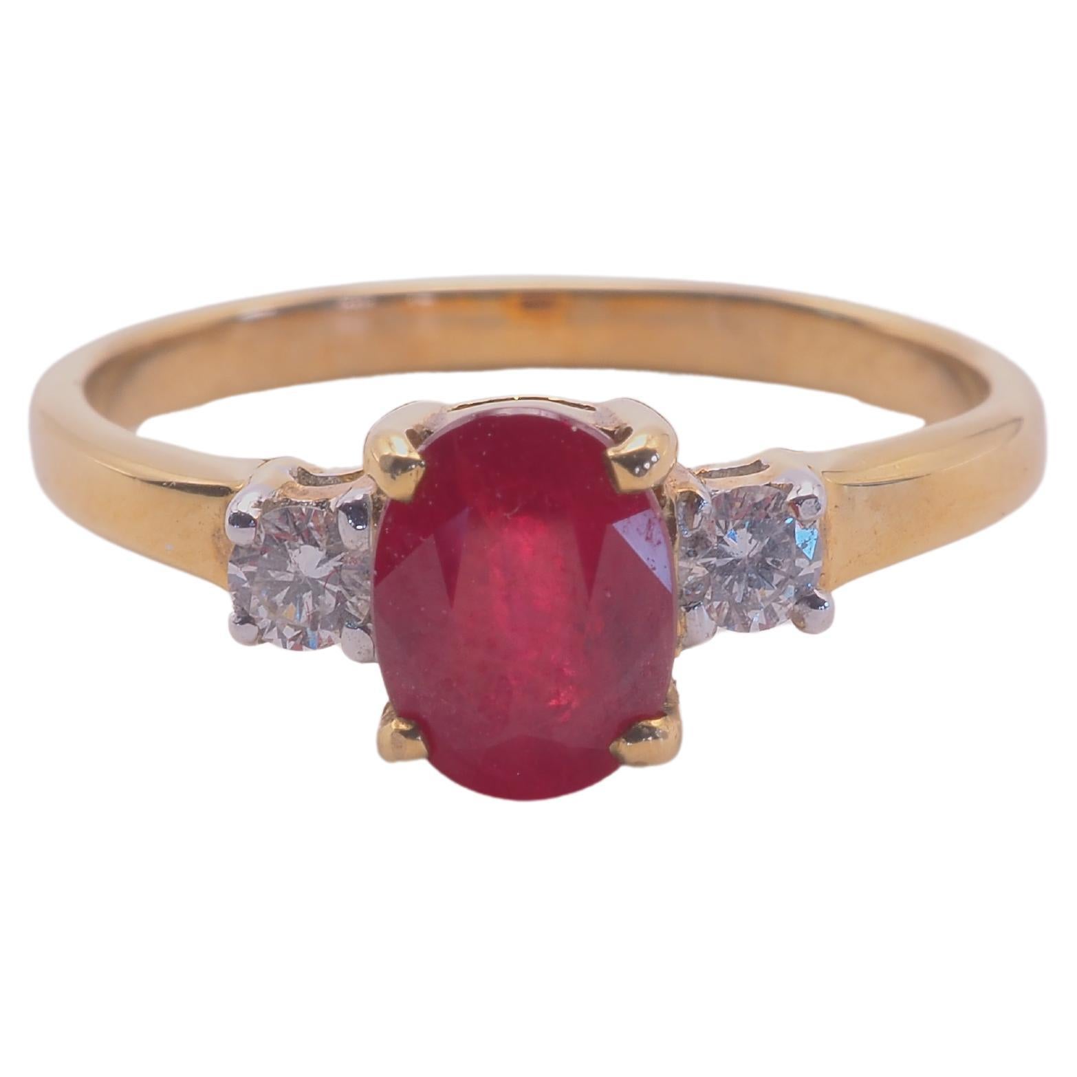 ICA 18K Gold 1.11ct Ruby & 0.14ct Diamond Engagement Ring For Sale