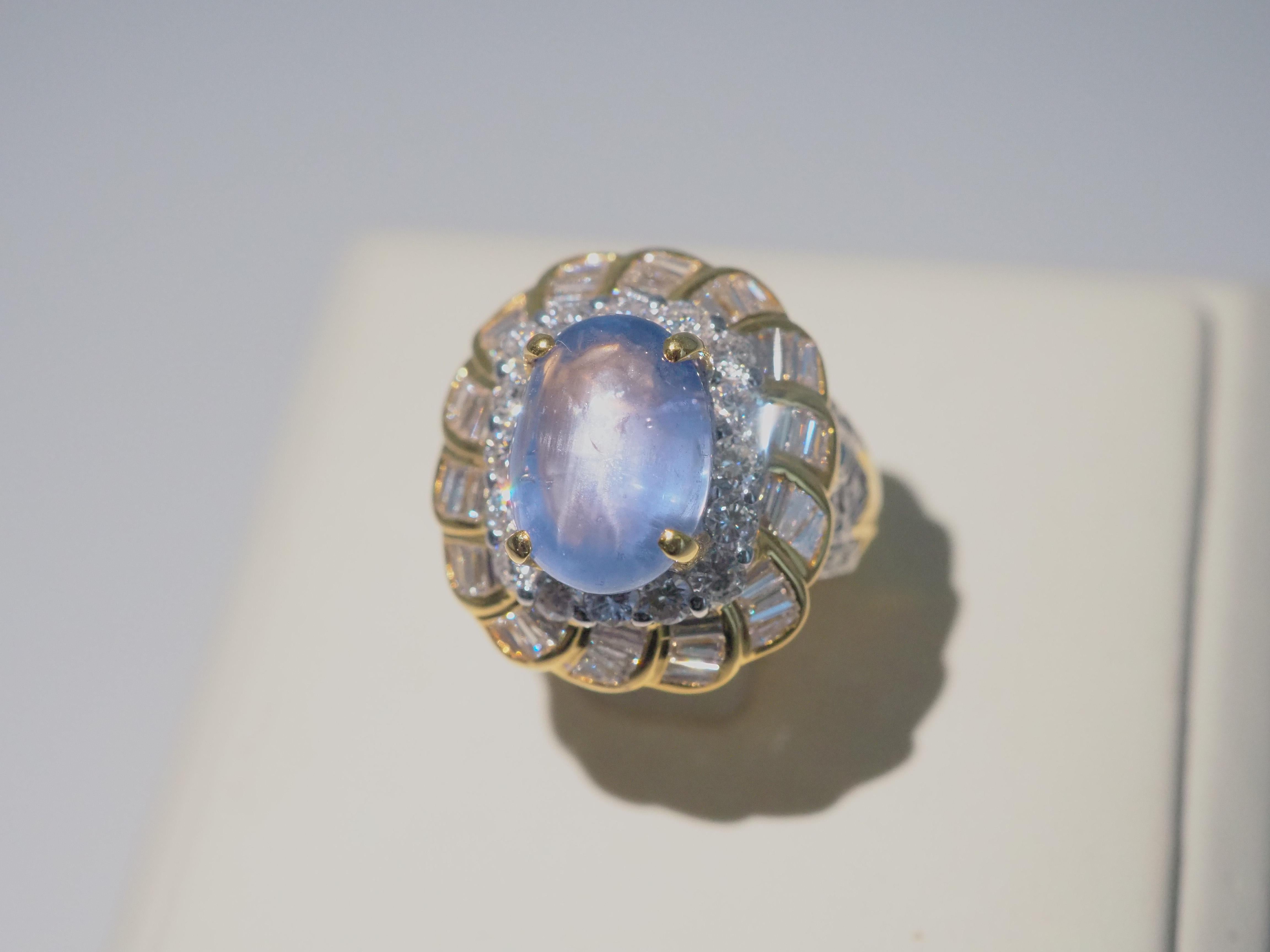 ICA 18k Gold No Heat 8.58ct Ceylon Blue Star Sapphire & 2.19ct Diamond Ring For Sale 5